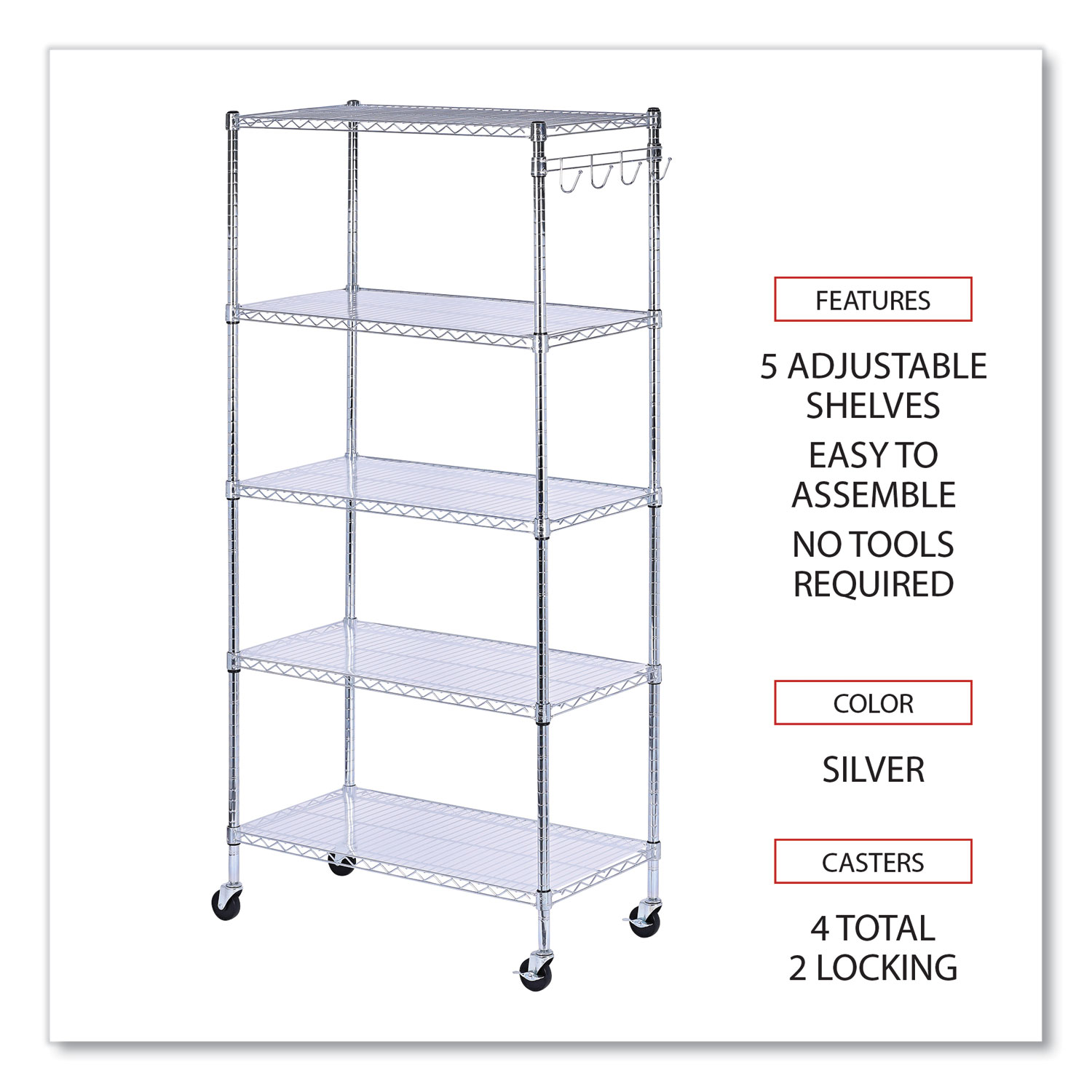 5-Shelf Wire Shelving Kit with Casters and Shelf Liners - Zerbee