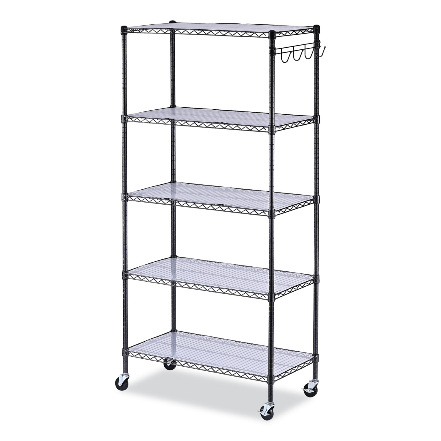 5Shelf Wire Shelving Kit with Casters and Shelf Liners, 36w x 18d x