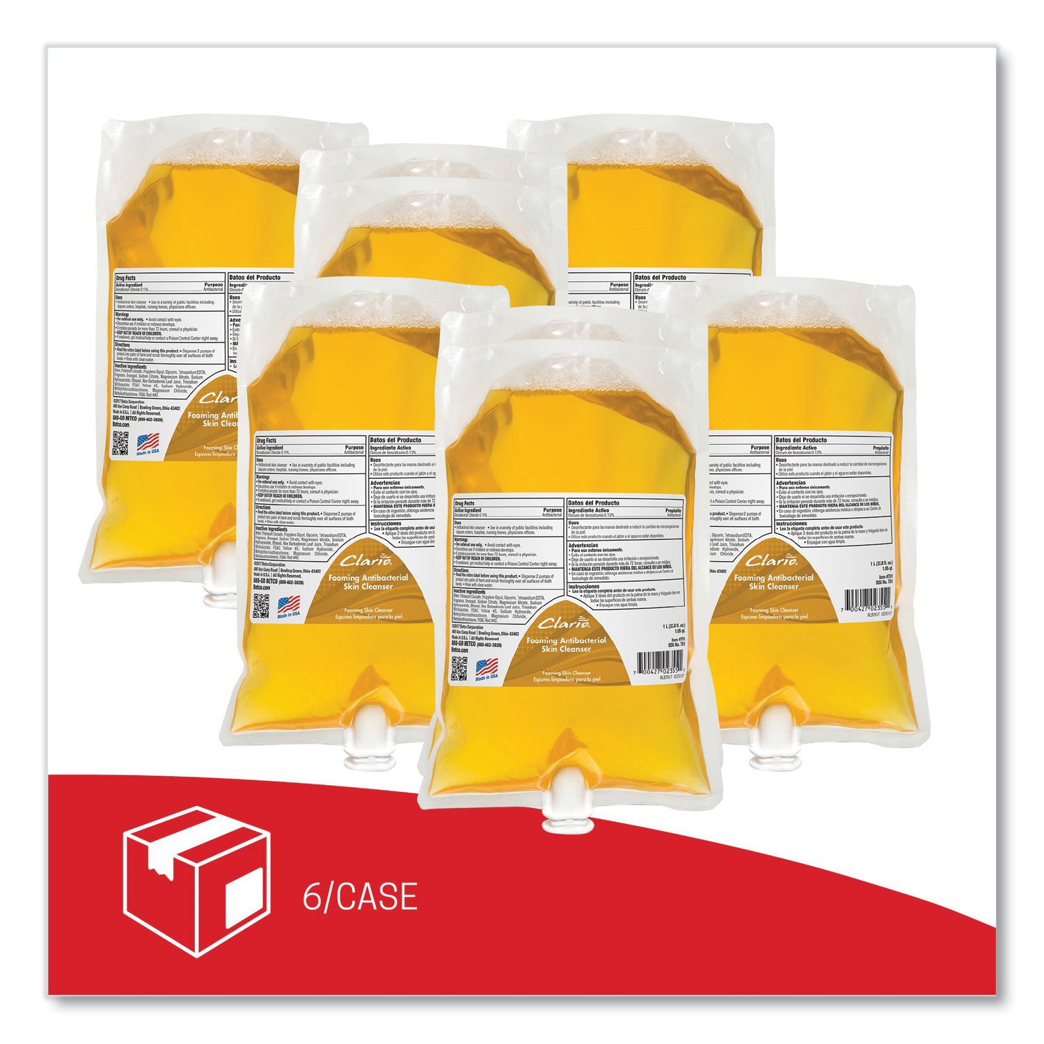 Antibacterial Foaming Skin Cleanser, Fresh, 1,000 mL Refill Bag, 6