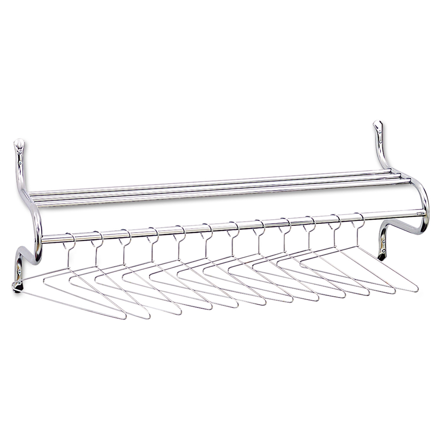 Chrome-Plated Shelf Rack, 12 Non-Removable Hangers, 49w x 14d x 19h, Metal