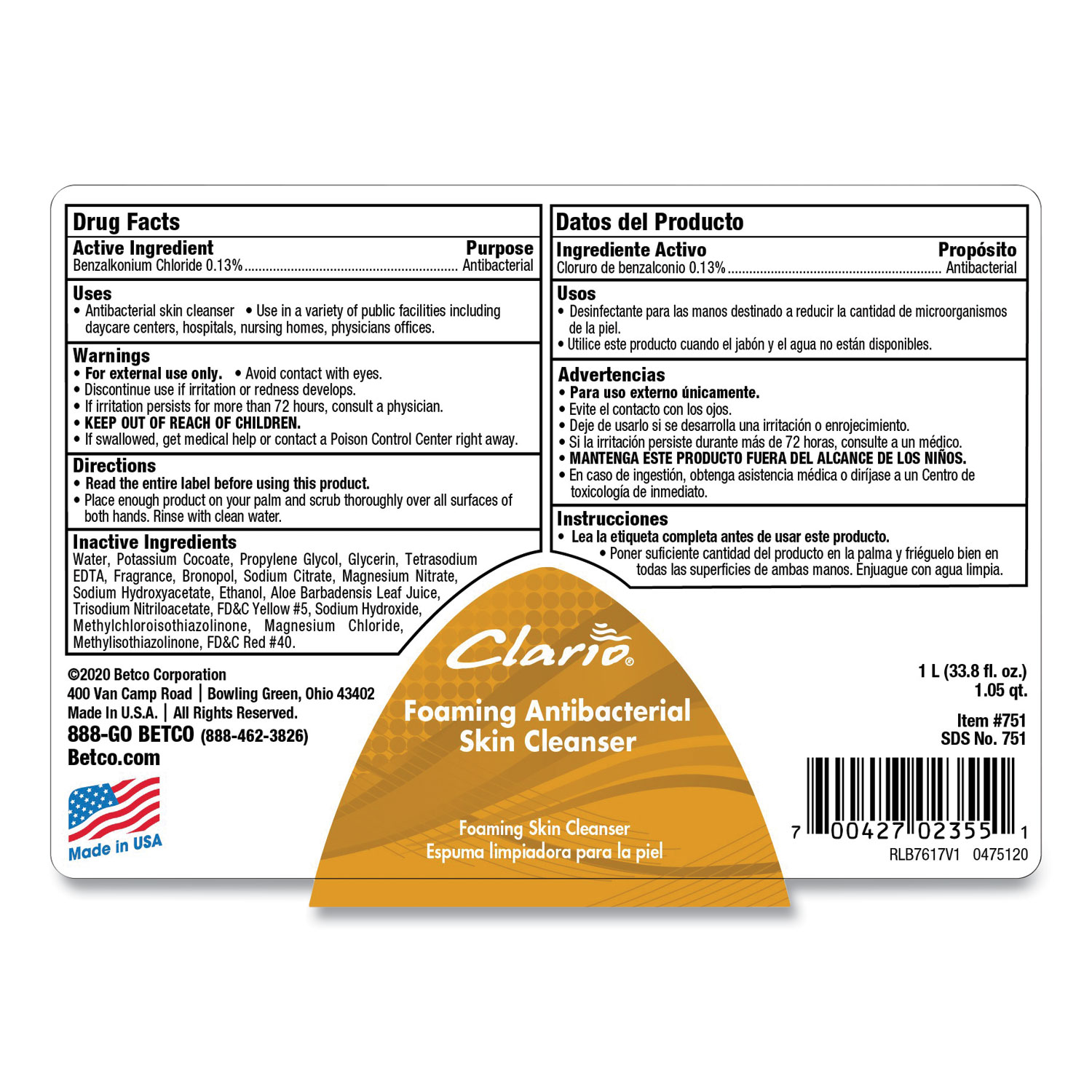 Antibacterial Foaming Skin Cleanser, Fresh, 1,000 mL Refill Bag, 6