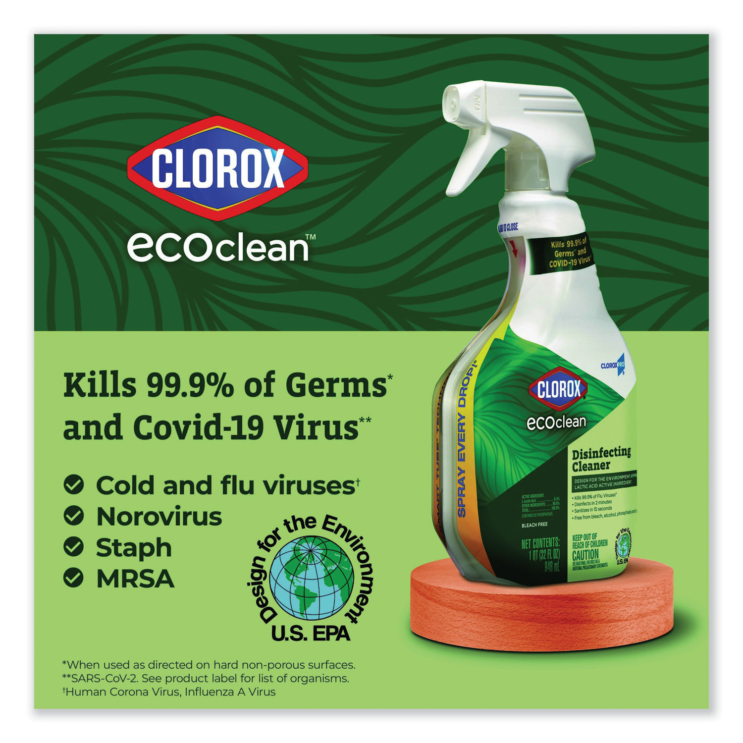 Clorox Pro EcoClean Disinfecting Cleaner, Unscented, 32 oz Spray Bottle,  9/Carton - Zuma