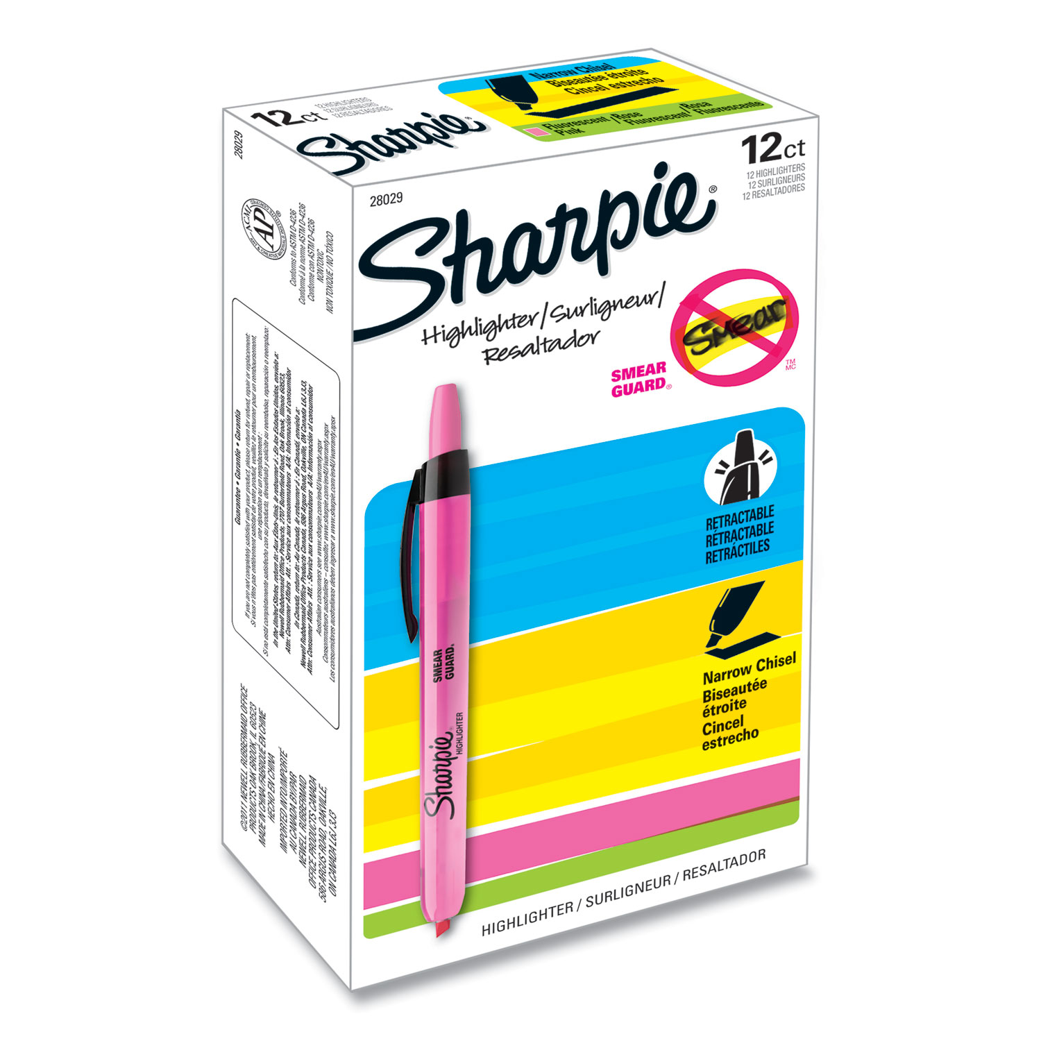 Sharpie Retractable Highlighters, Chisel Tip, Assorted Colors, 8/Set