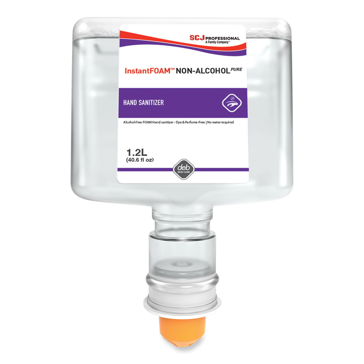 InstantFOAM Non-Alcohol PURE Hand Sanitizer, 1.2 L Touch Free Refill Cartridge, Unscented, 3/Carton