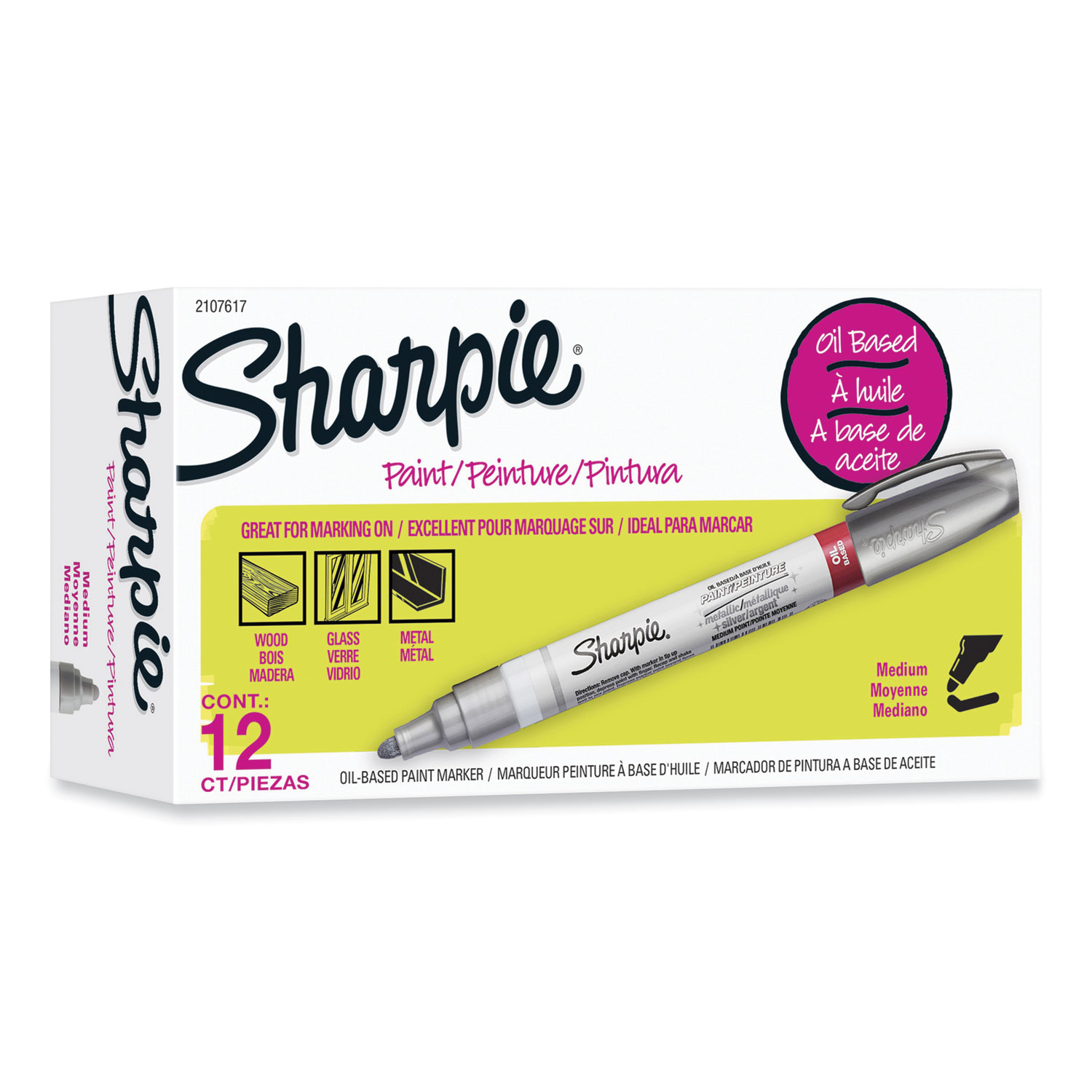 Sharpie Metallic Permanent Marker, Medium Chisel Tip, Silver, Dozen