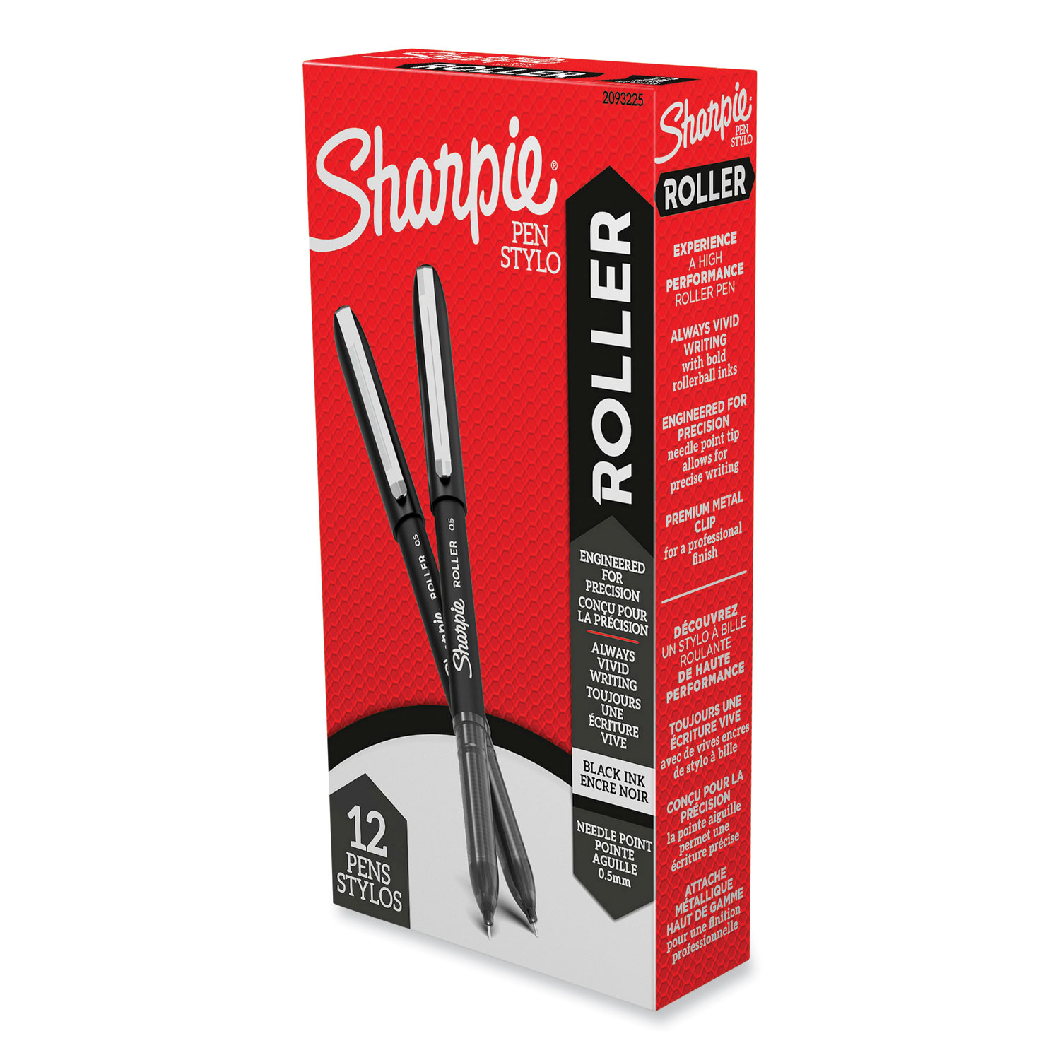 Professional Design Roller Ball Pen, Stick, Fine 0.5 mm, Black Ink, Black Barrel, Dozen