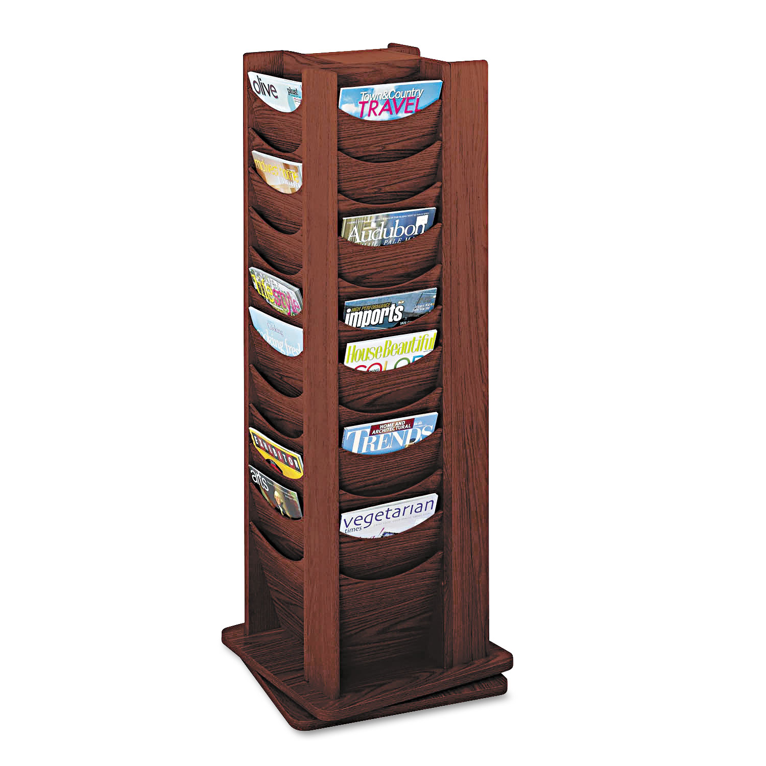  Safco 4335MH Rotary Display, 48 Compartments, 17.75w x 17.75d x 49.5h, Mahogany (SAF4335MH) 