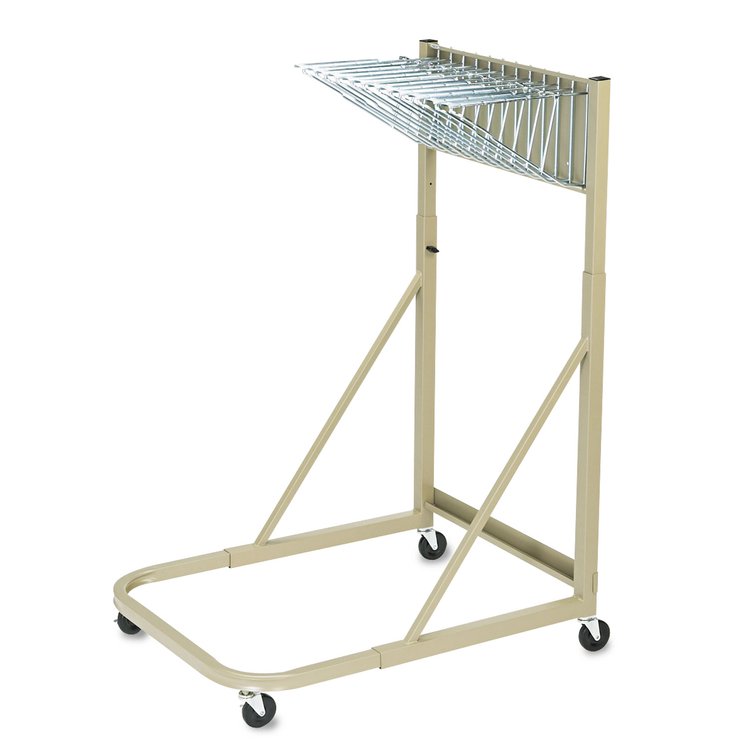 Steel Sheet File Mobile Rack, 12 Hanging Clamps, 27w x 37 1/2d x 61 1/2h, Sand