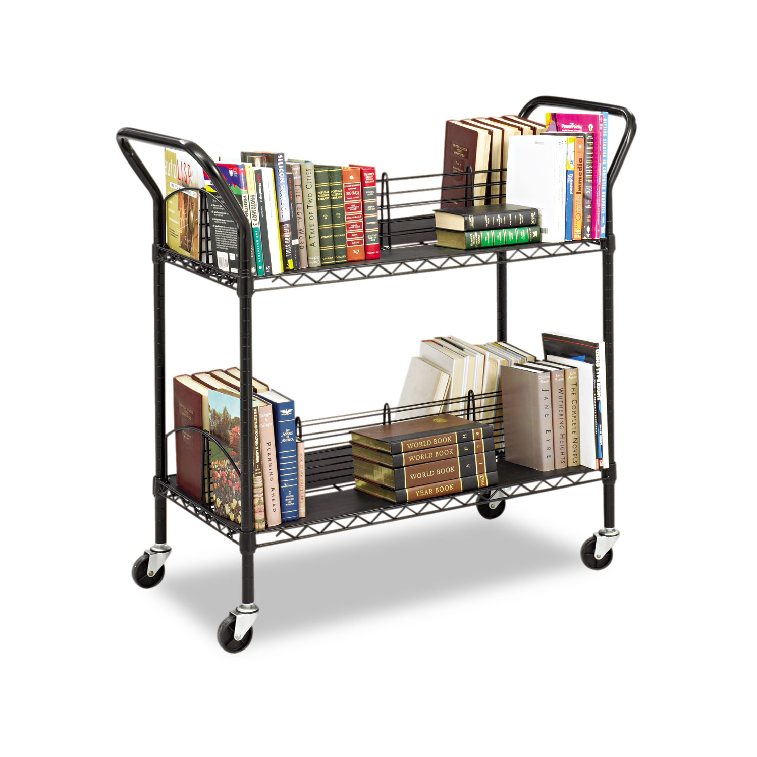 Wire Book Cart, Steel, Four-Shelf, 44w x 18-3/4d x 40-1/4h, Black