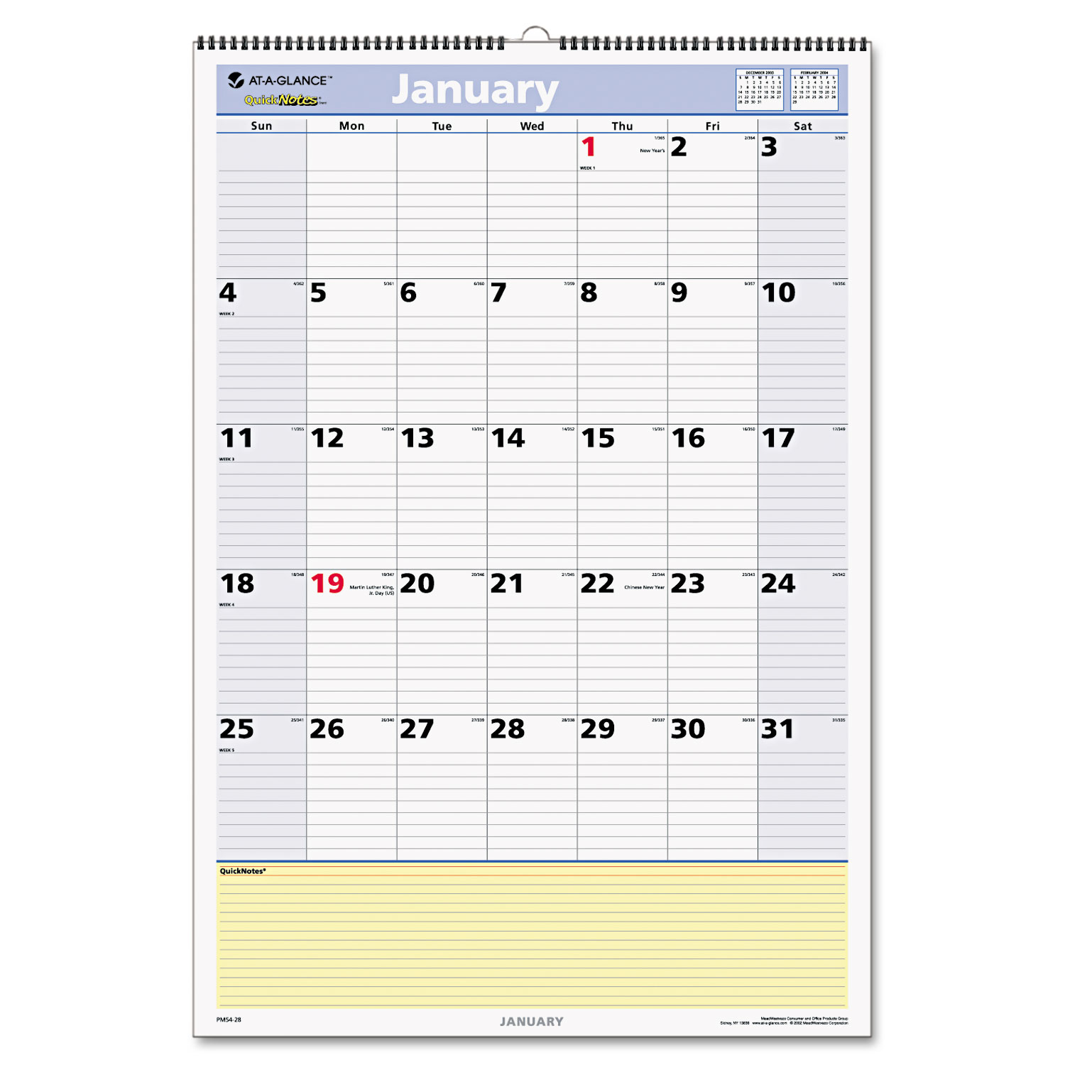 QuickNotes Wall Calendar, 15 1/2 x 22 3/4, 2018-2019