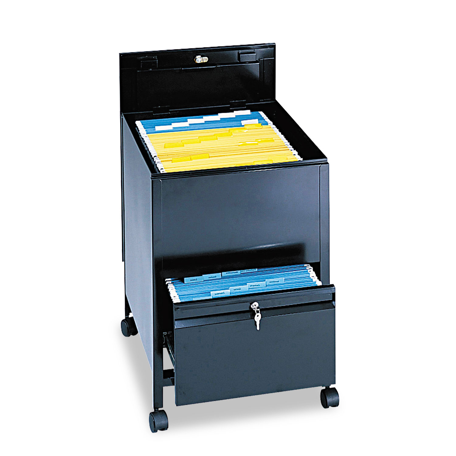 Locking Mobile Tub File With Drawer, Legal Size, 20w x 25 1/2d x 27 3/4h, Black
