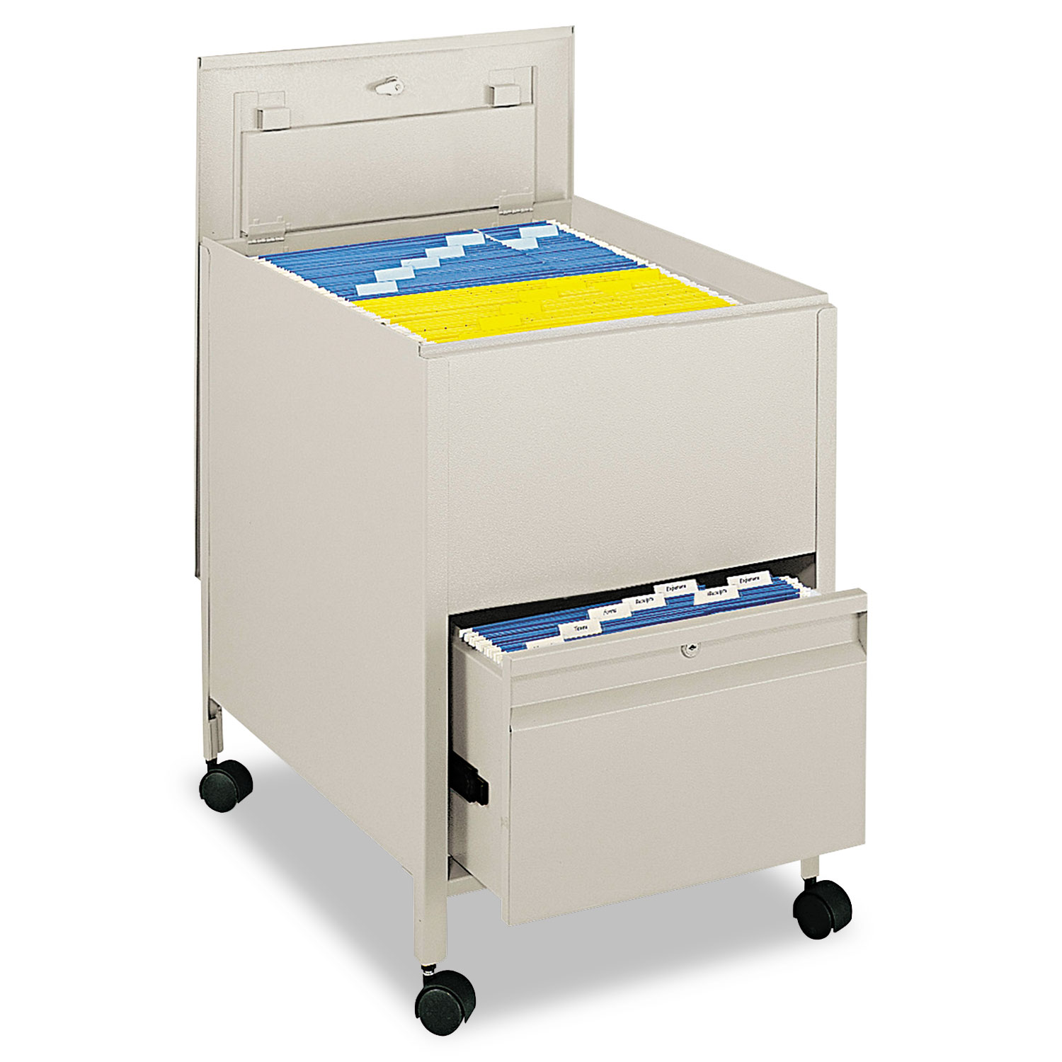 Locking Mobile Tub File With Drawer, Legal Size, 20w x 25 1/2d x 27 3/4h, Putty