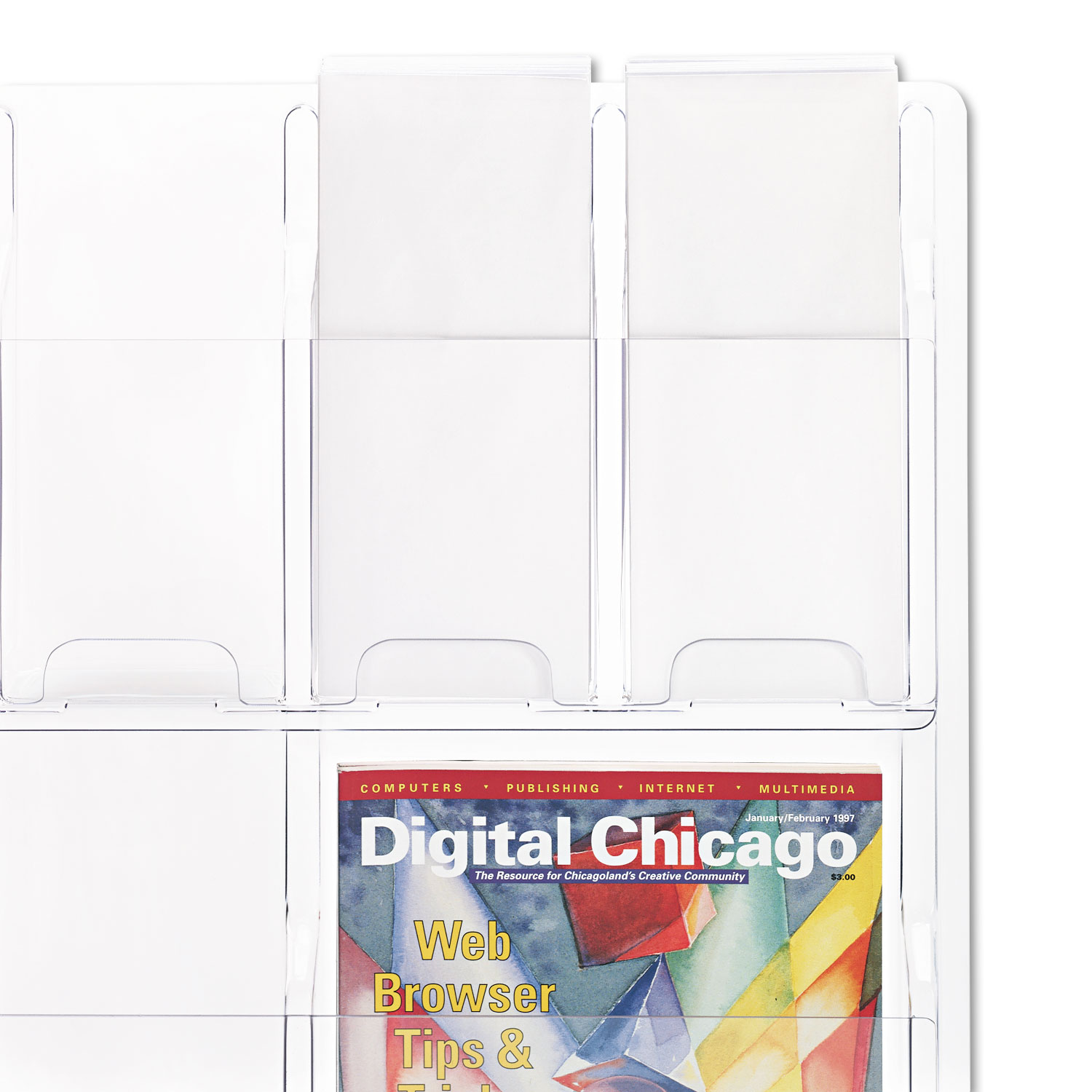 Reveal Clear Literature Displays, Nine Compartments, 30w x 2d x 22-1/2h, Clear