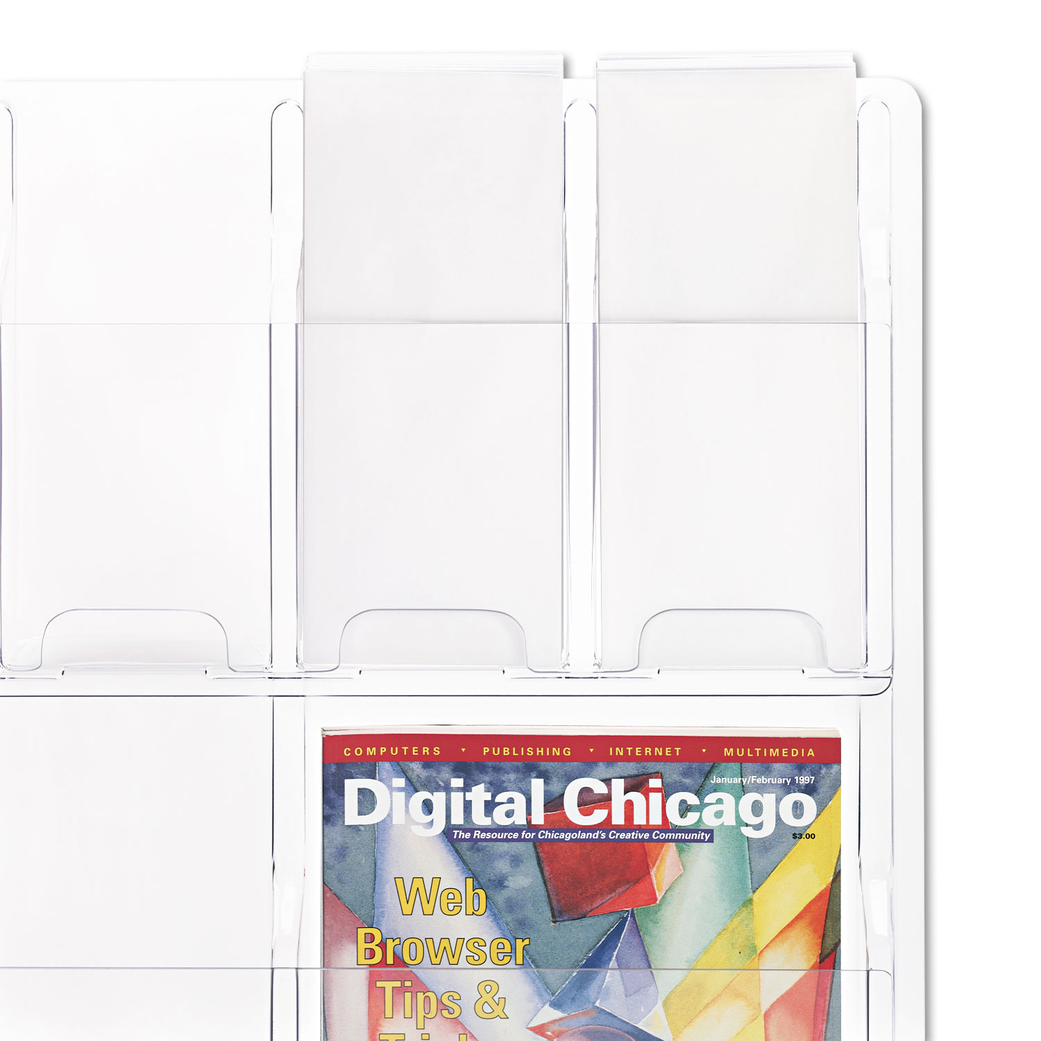 Reveal Clear Literature Displays, 12 Compartments, 30w x 2d x 34-3/4h, Clear