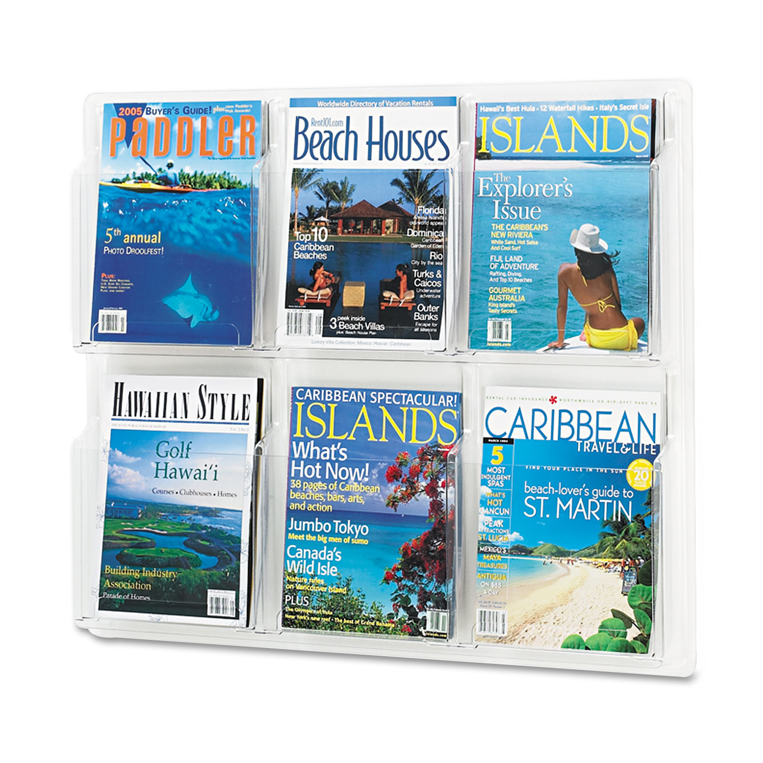 Reveal Clear Literature Displays, Six Compartments, 30w x 2d x 24-1/2h, Clear
