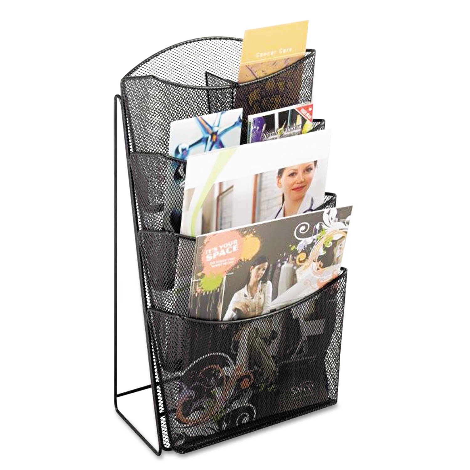 Onyx Mesh Counter Display, Four Compartments, 9 3/4w x 9 1/2d x 18h, Black