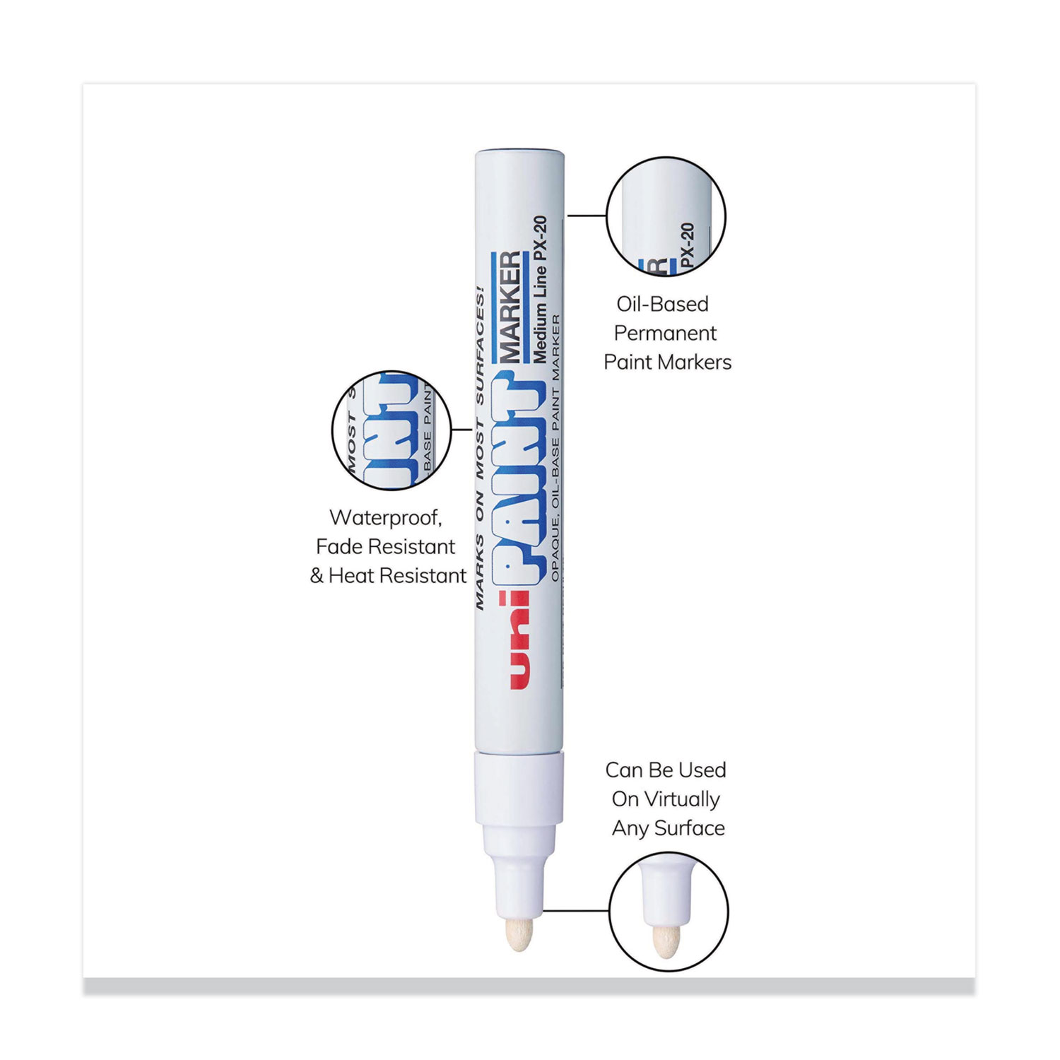 Uni-Ball uni®-Paint Permanent Marker, Medium Bullet Tip, White, UBC63613