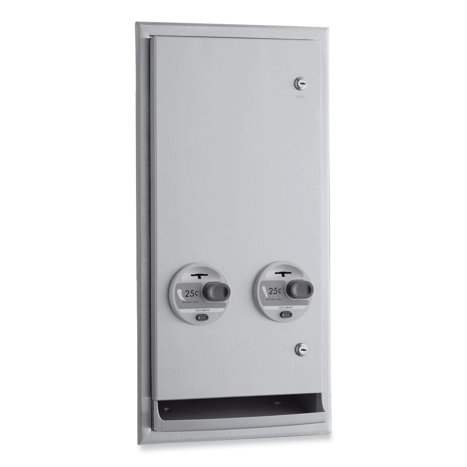 ClassicSeries Recessed or Semi-Recessed Napkin/Tampon Vendor, 25 Cent Coin Mechanism, 13.88 x 7.94 x 27.88, Stainless Steel