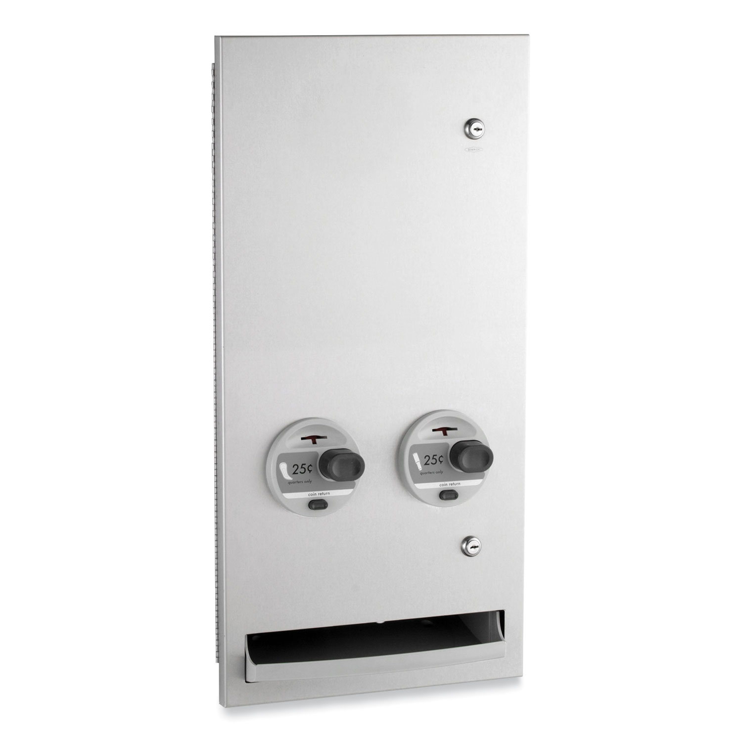 TrimLineSeries Recessed Napkin/Tampon Vendor, 25 Cent Coin Mechanism, 13.88 x 7.94 x 28, Stainless Steel