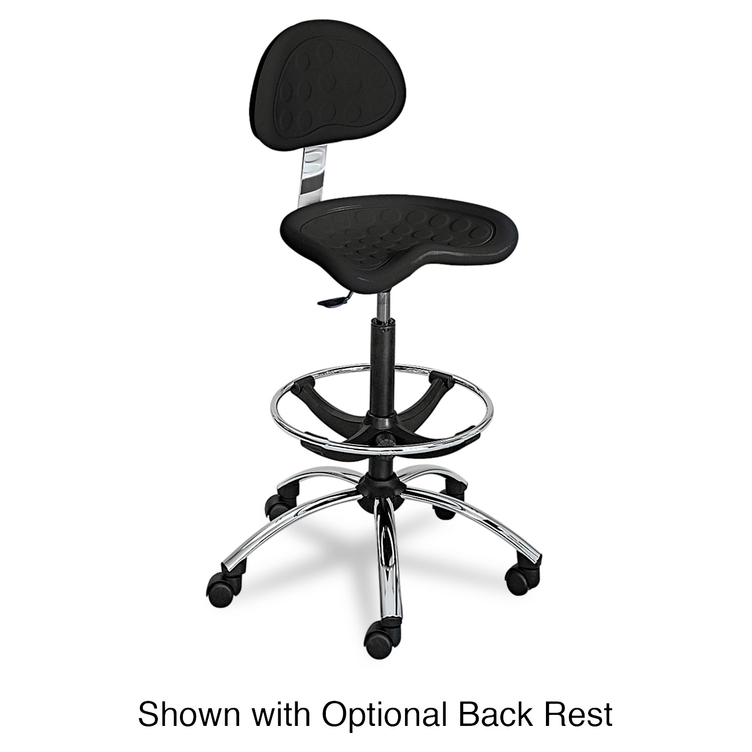 Sit-Star Stool With Footring and Casters, 27 to 36h Seat, Black/Chrome