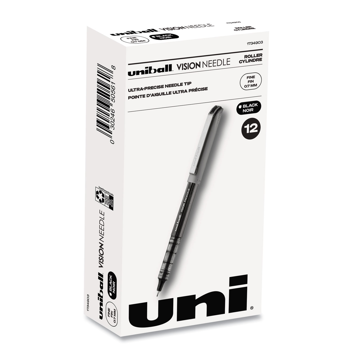 Uni-Ball Signo 207 Gel Pen, Retractable, Micro 0.5 mm, Black Ink, Translucent Gray Barrel, 4/Pack