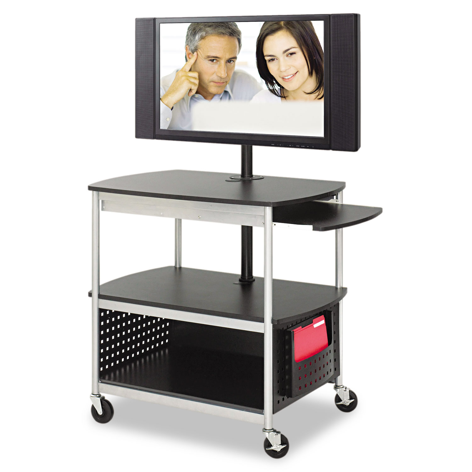 Scoot Flat Panel Multimedia Cart, Three-Shelf, 39-1/2w x 27d x 68h, Black