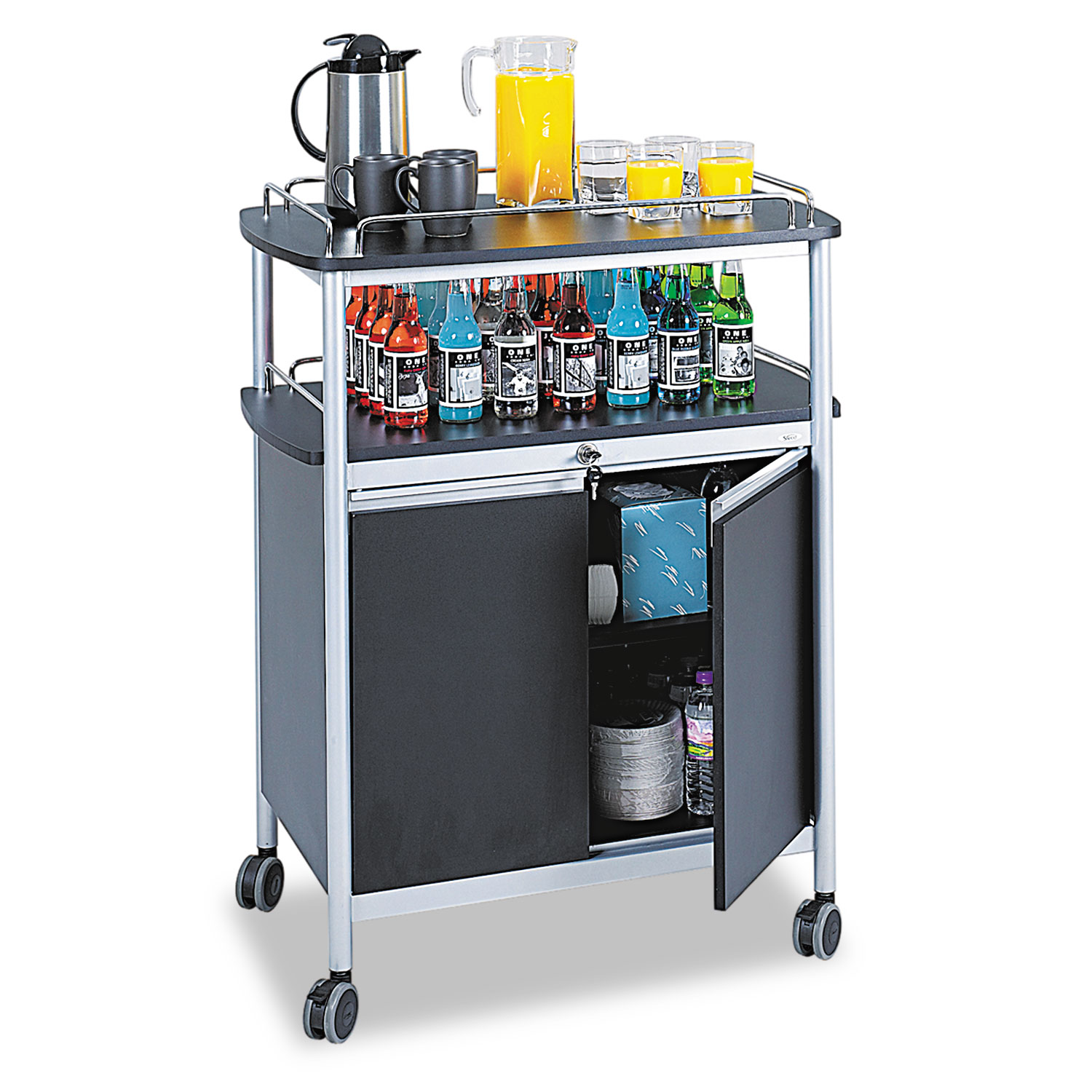  Safco 8964BL Mobile Beverage Cart, 33.5w x 21.75d x 43h, Black (SAF8964BL) 