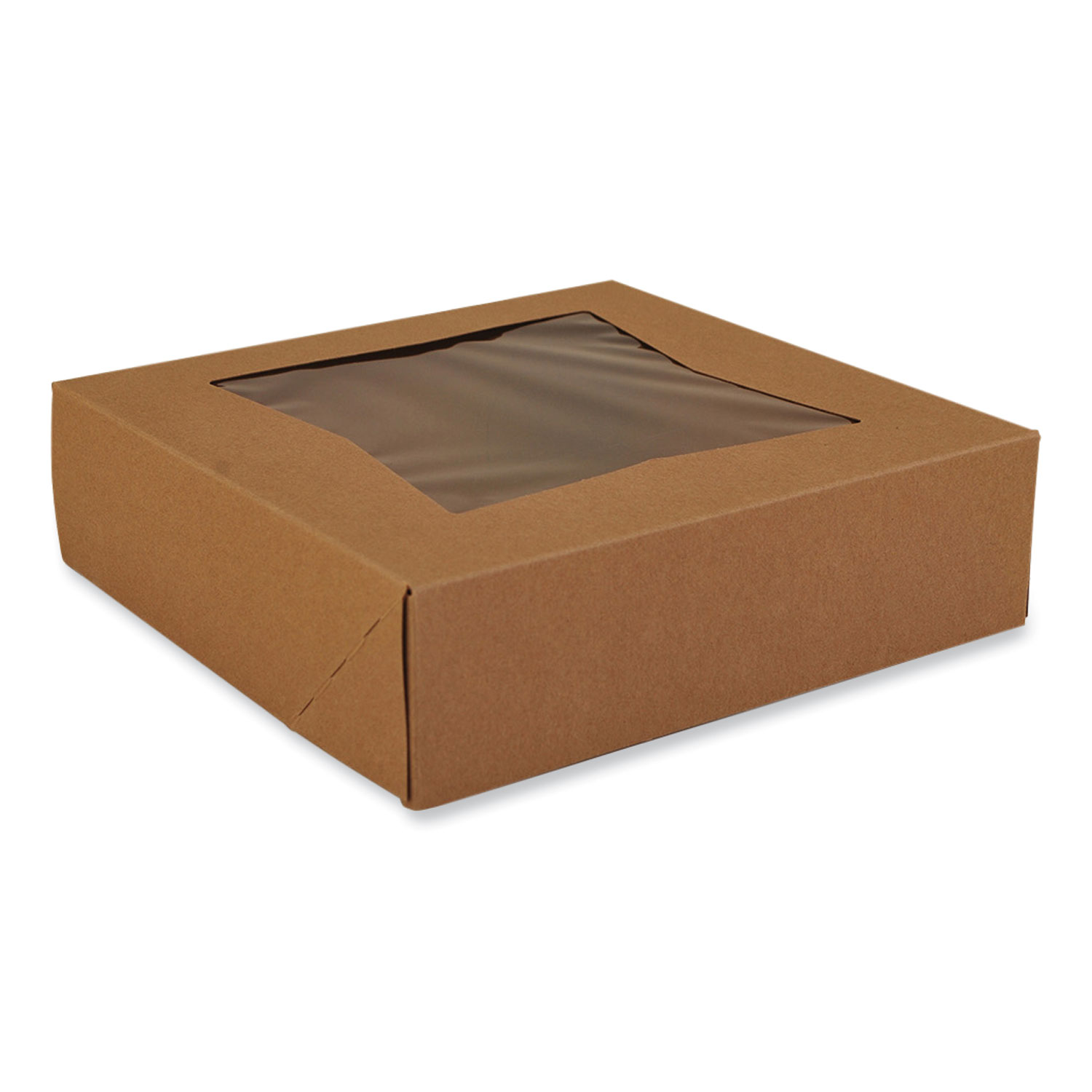 Kraft Window Bakery Boxes, 9 x 9 x 2.5, Brown, Paper, 200/Carton