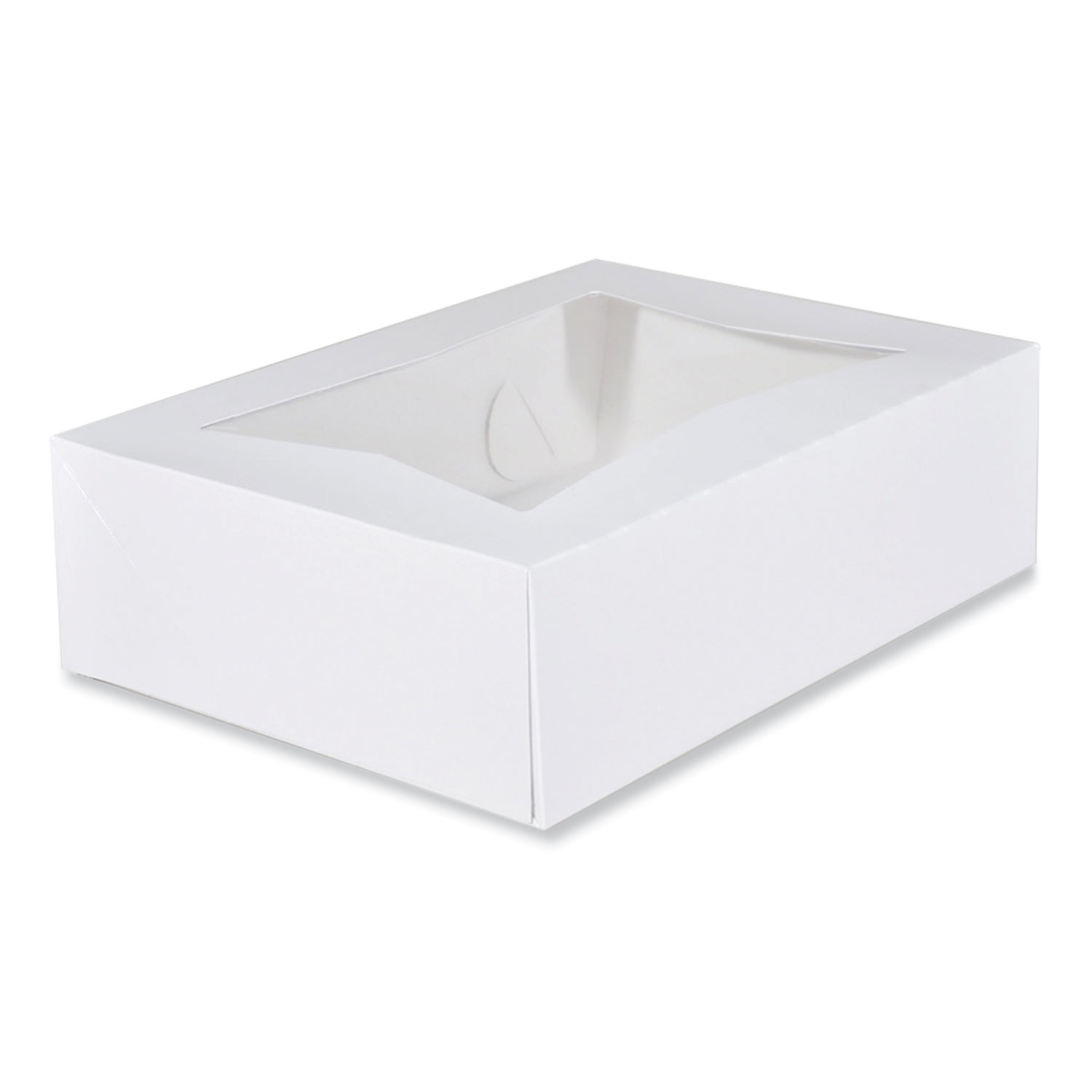 White Window Bakery Boxes with Attached Flip Top, 4-Corner Beers Design, 14 x 10 x 4, White, Paper, 100/Carton
