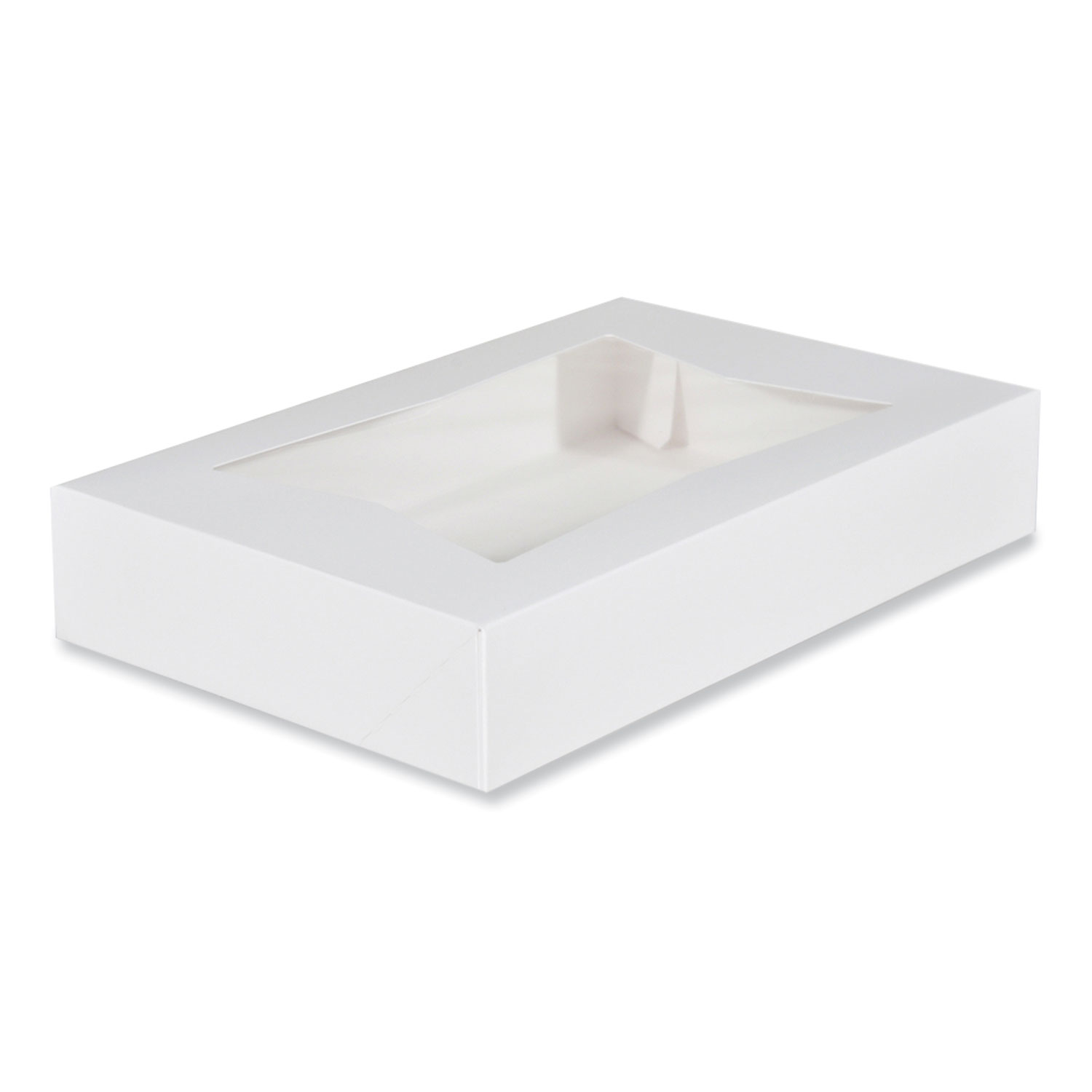 White Window Bakery Boxes with Attached Flip Top, 6-Corner Beers Design, 12 x 8 x 2.25, White, Paper, 200/Carton