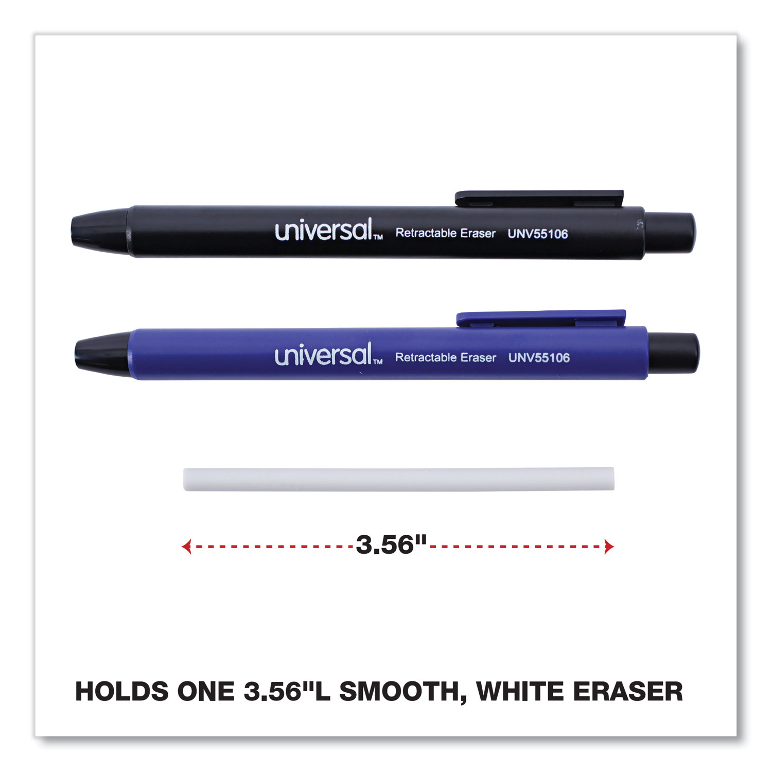 Pen-Style Retractable Eraser, For Pencil Marks, White Eraser, Assorted  Barrel Colors, 6/Pack