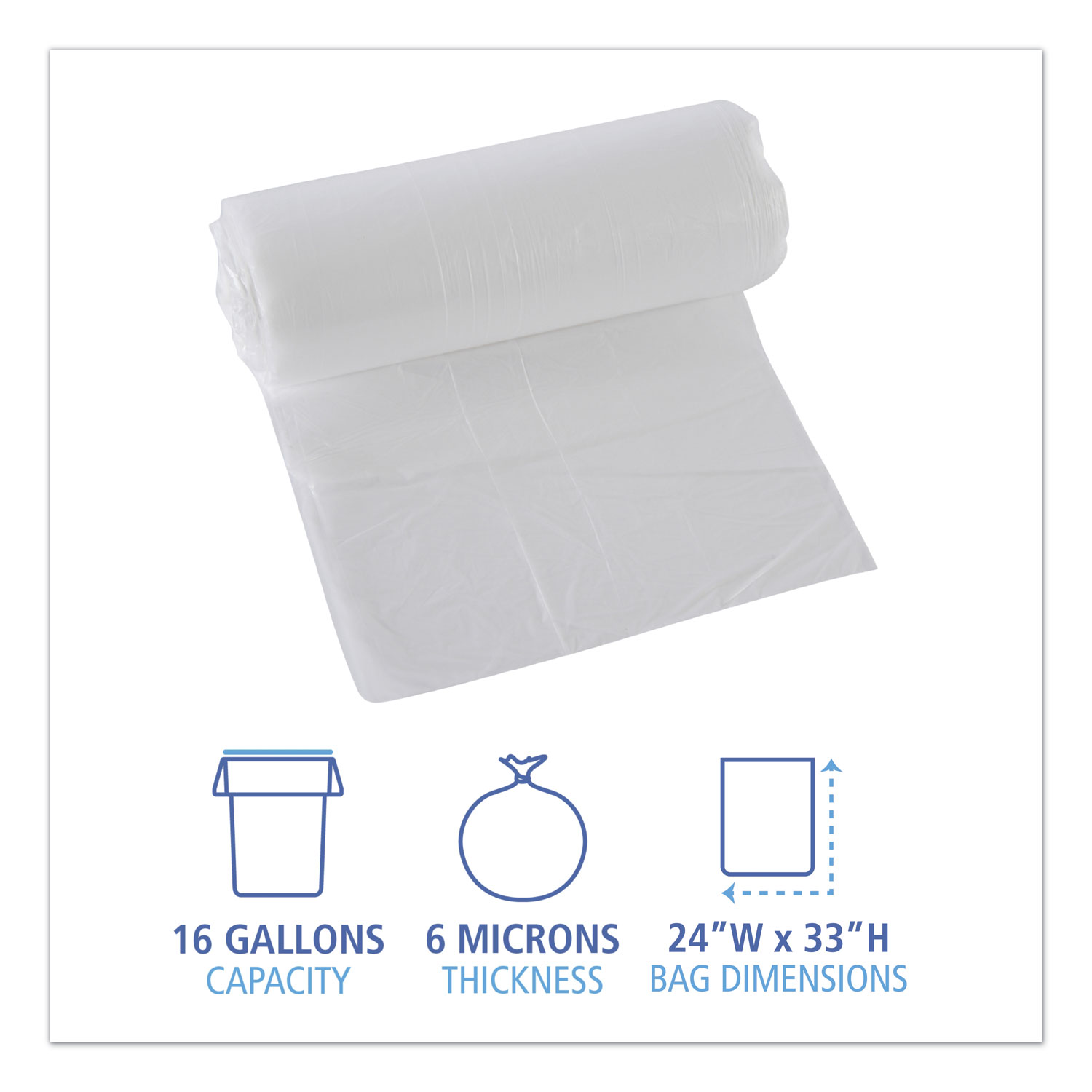 12-16 Gallon 6 Micron Natural 24 x 33 High Density Coreless Roll Can Liners  1000/Ct - Coast Brothers