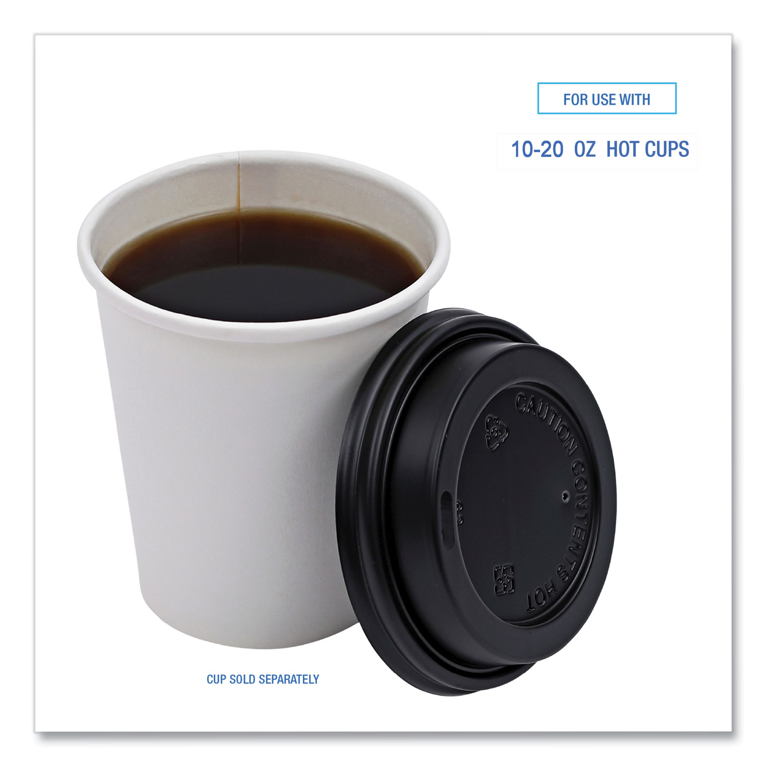 CrystalWare Hot Cup Lids, Fits 10 oz to 20 oz Hot Cups, Black, 1,000/Case -  mastersupplyonline