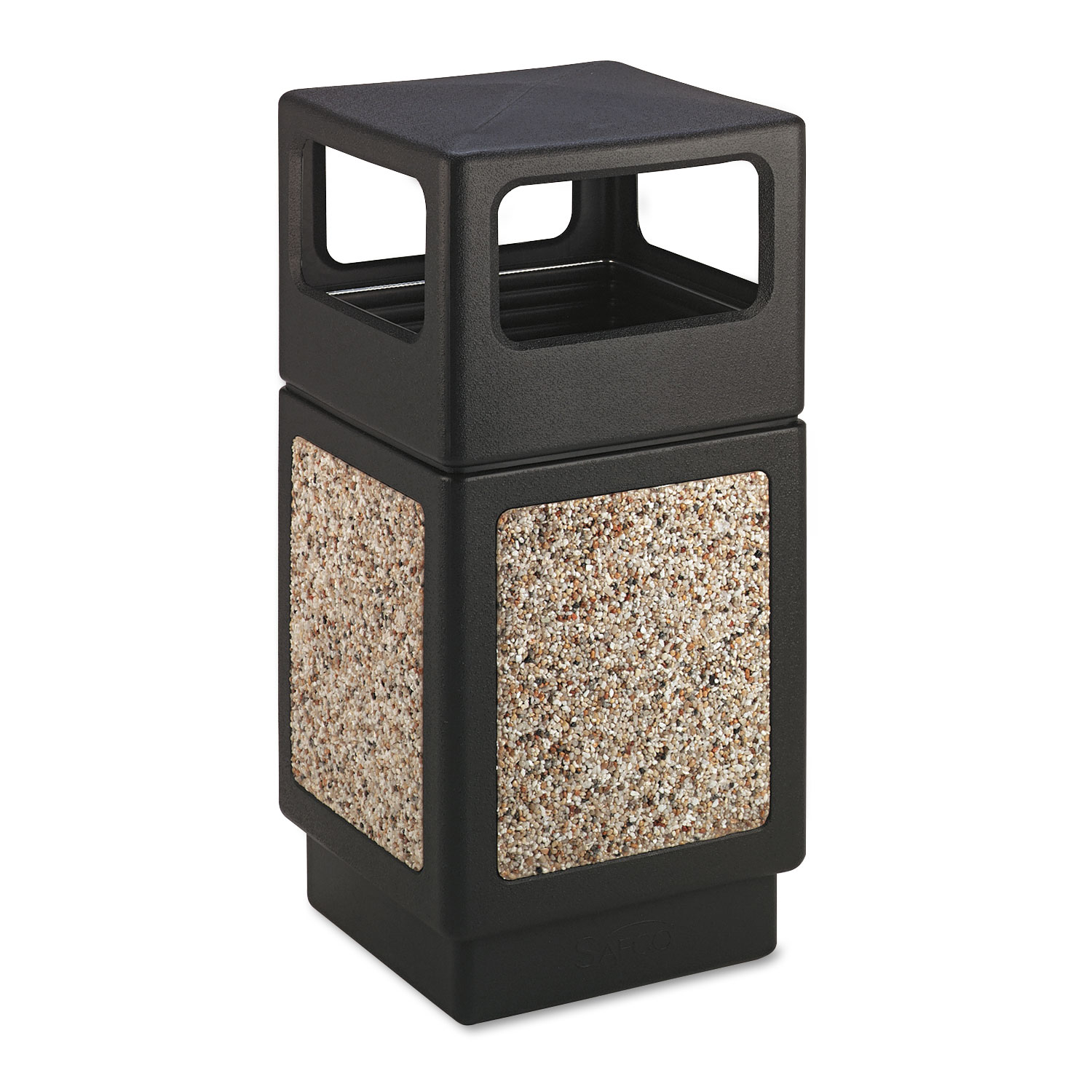  Safco 9472NC Canmeleon Side-Open Receptacle, Square, Aggregate/Polyethylene, 38 gal, Black (SAF9472NC) 