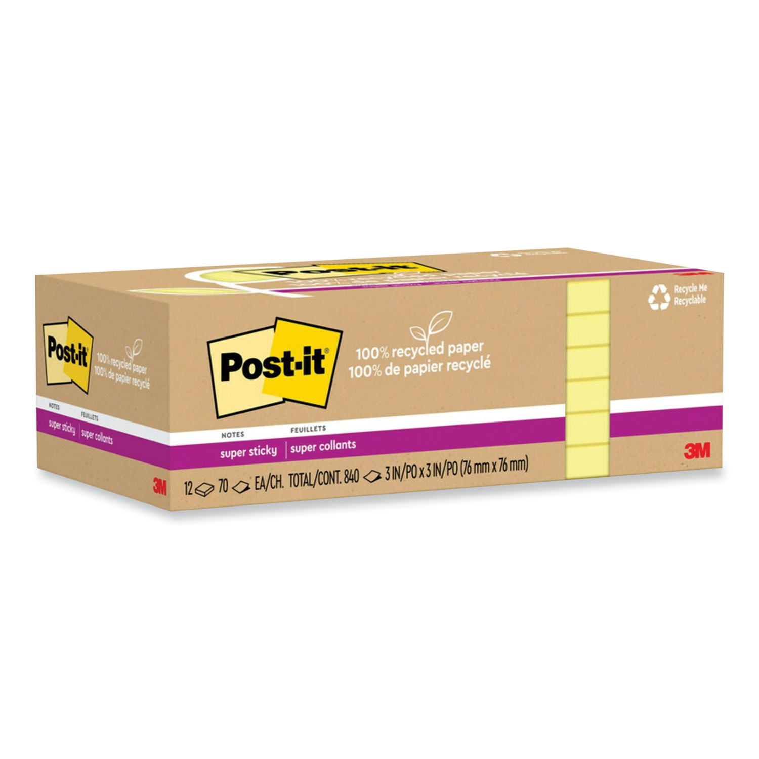 3M Post-it® 100% Recycled Paper Super Sticky Notes