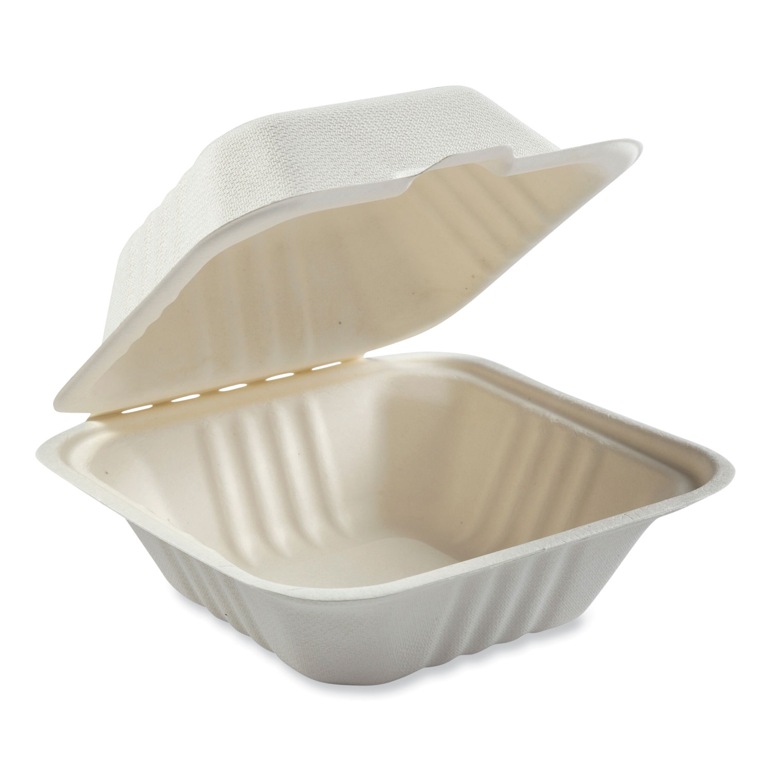 Bagasse Food Containers, Hinged-Lid, 1-Compartment 9 x 9 x 3.19, White,  Sugarcane, 100/Sleeve, 2 Sleeves/Carton - mastersupplyonline