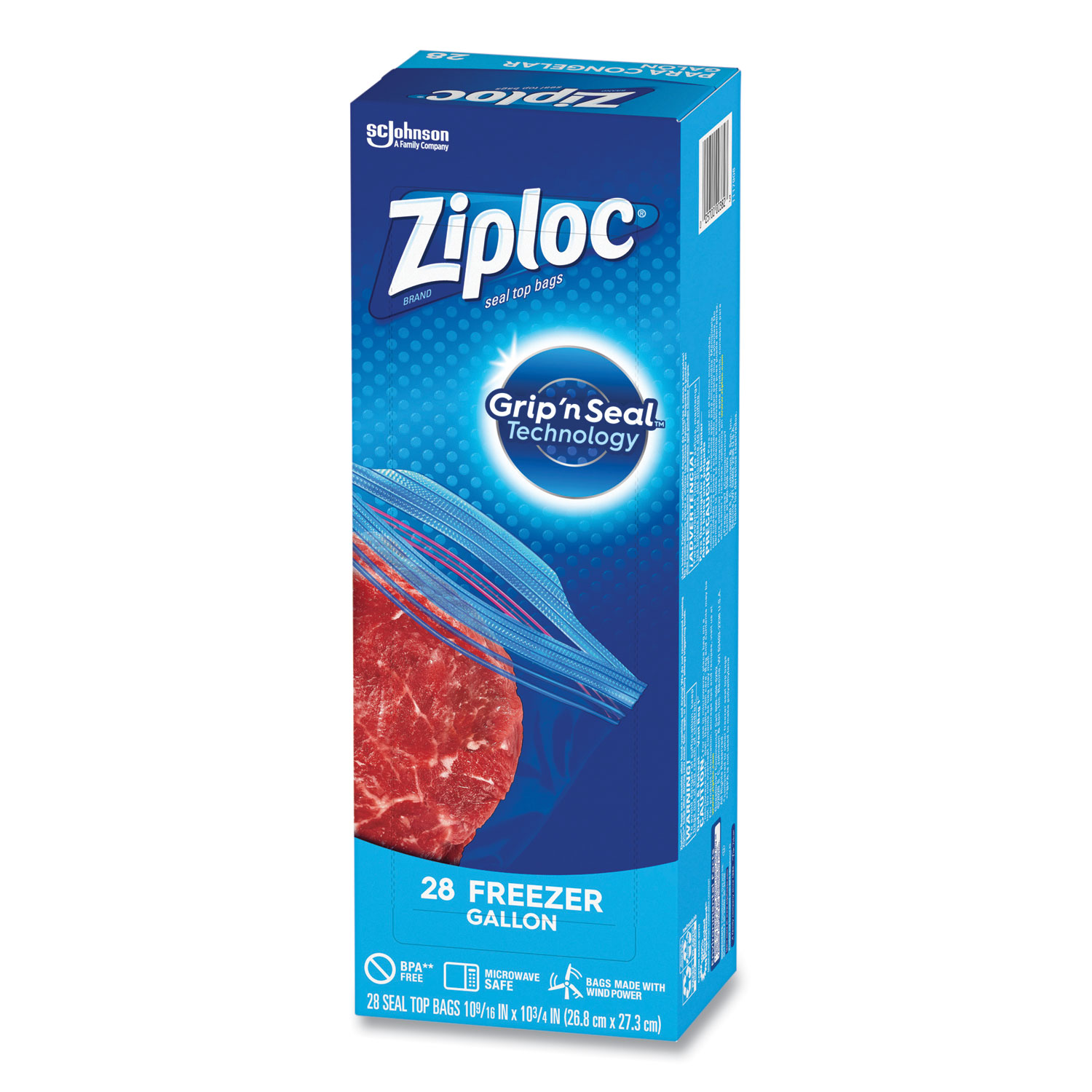 Ziploc Zipper Freezer Bags, 2 gal, 2.7 mil, 13 x 15.5, Clear, 100/Carton