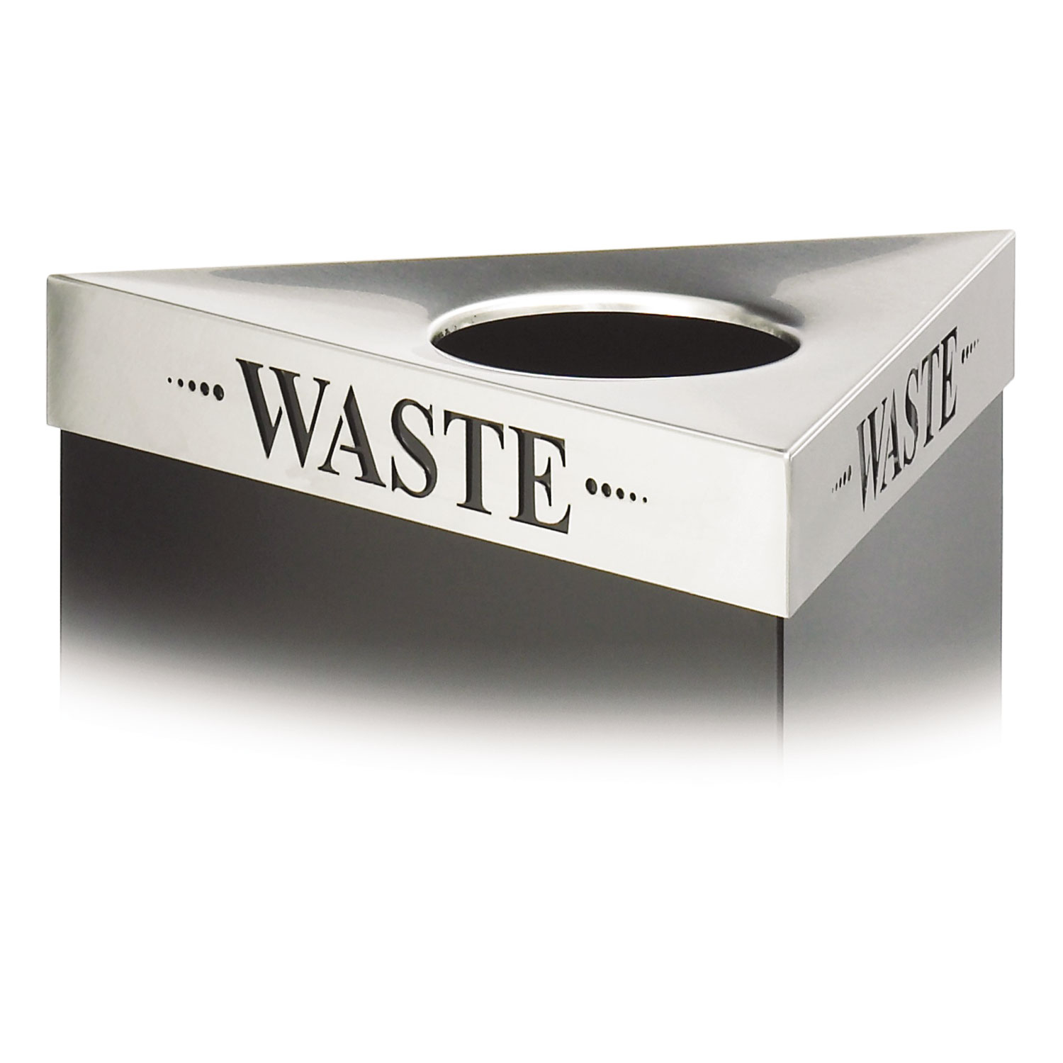 Trifecta Waste Receptacle Lid, Laser Cut “WASTE” Inscription, 20w x 20d x 3h, Stainless Steel