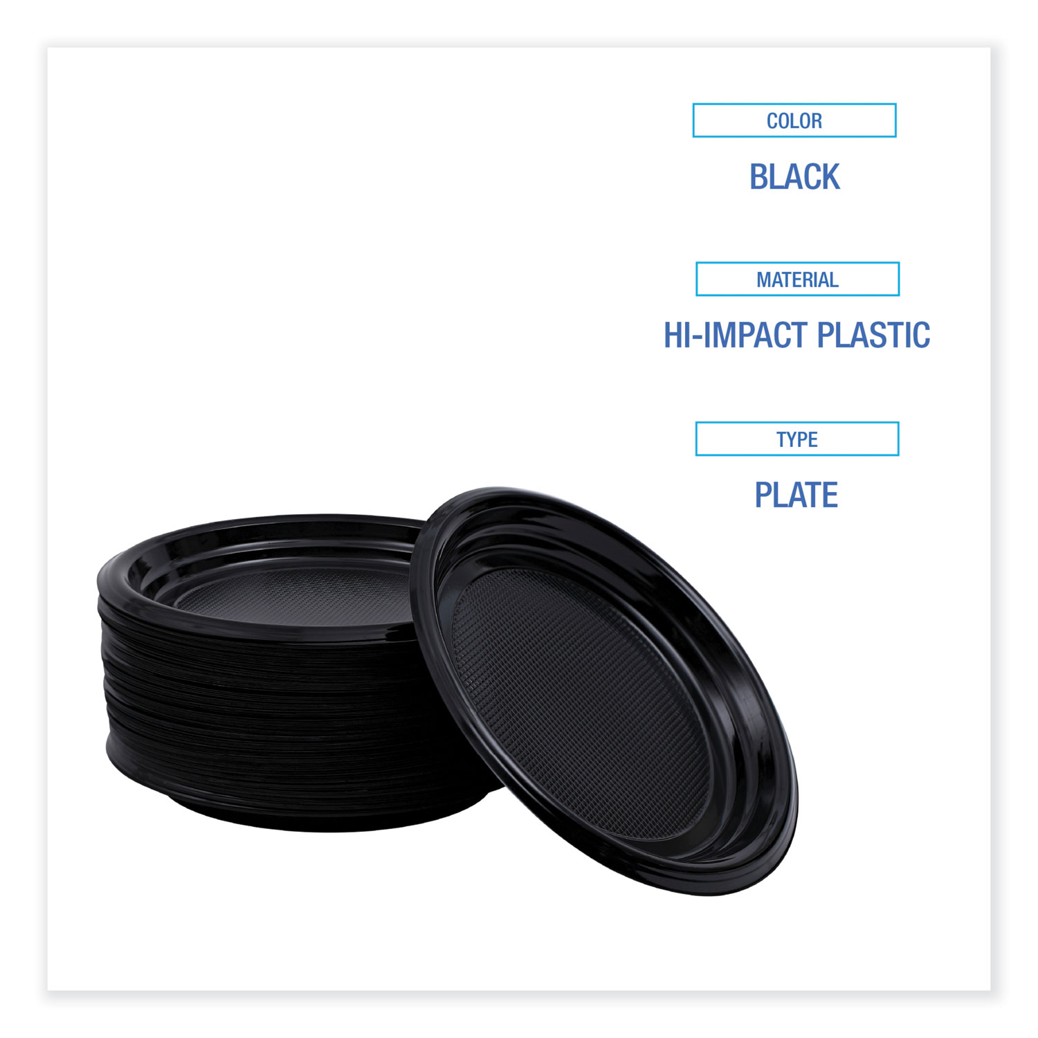 Boardwalk Hi-Impact Plastic Dinnerware, Plate, 3-Compartment, 10 Dia, Black, 500/Carton - BWKPLTHIPS10BL3