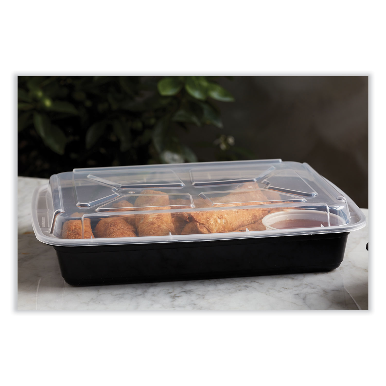 Newspring Rectangular Container with Lid, Black, 58 oz - 150 pack