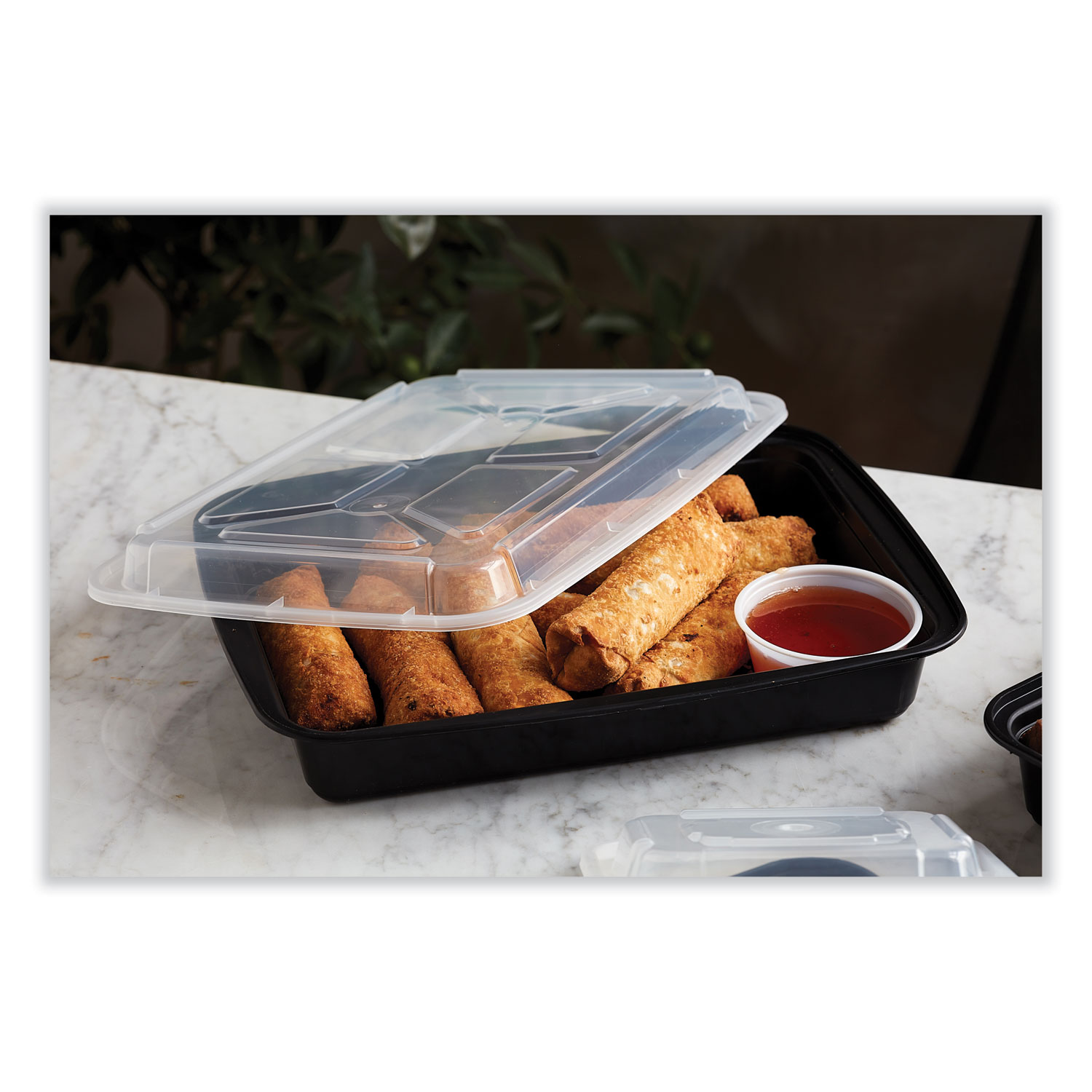 Newspring VERSAtainer Microwavable Containers, Oval, 8 oz, 5.7 x 4 x 1.45, Black/Clear, Plastic, 150/Carton