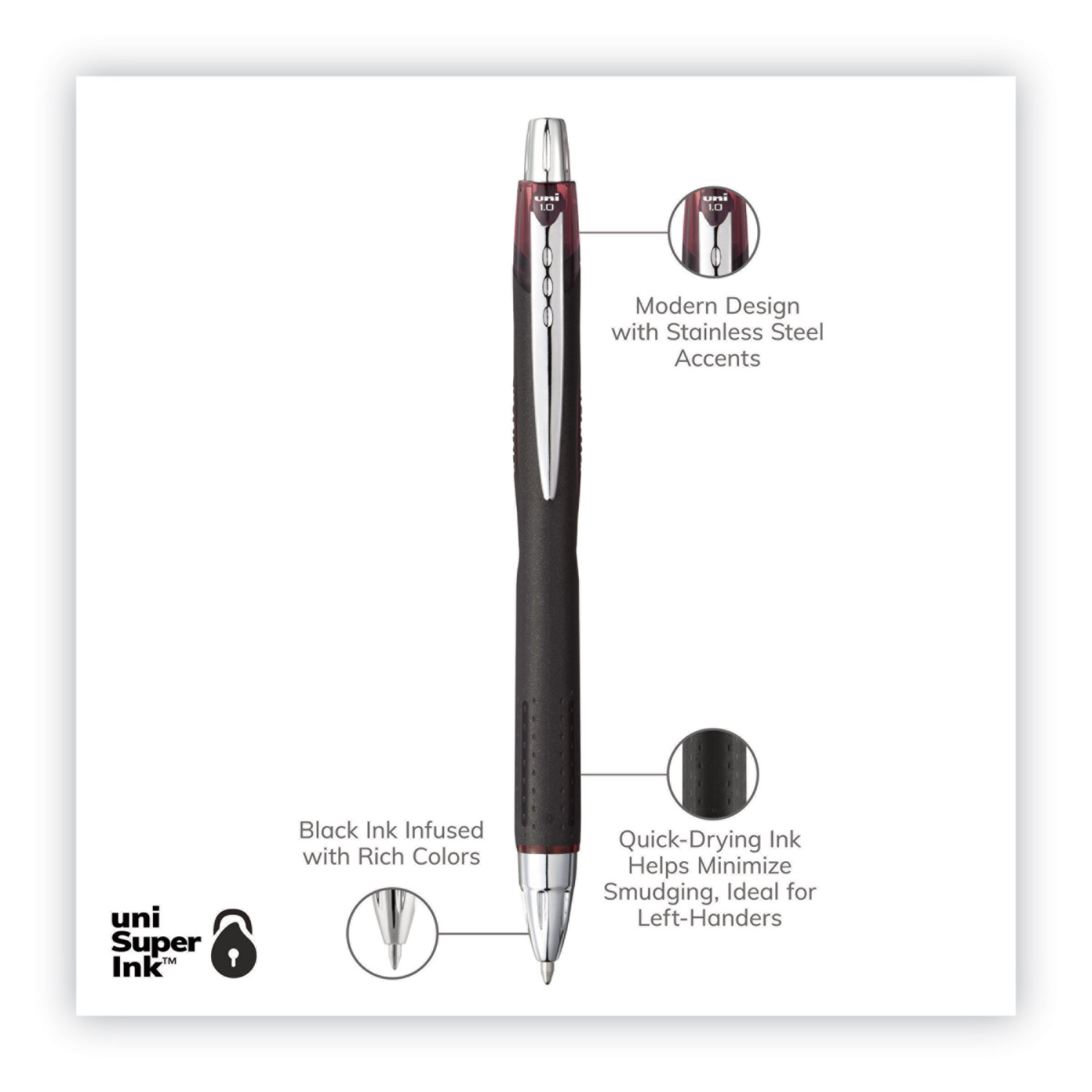 Uni-Ball Power Tank RT Retractable Ballpoint Pen, 1mm, Black Ink, Smoke/Black Barrel, Dozen