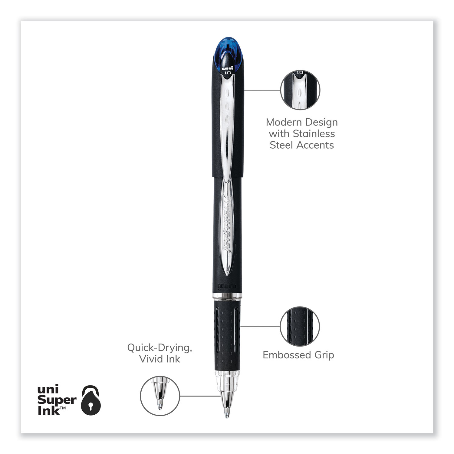 uniball® Jetstream Stick Hybrid Gel Pen, Bold 1 mm, Blue Ink, Black ...