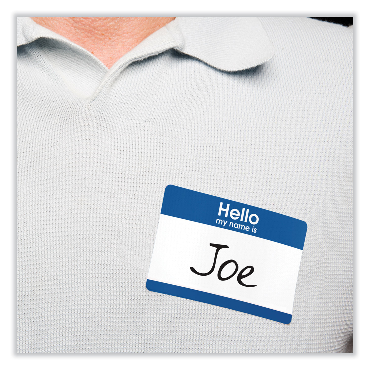 Printable Adhesive Name Badges 3 38 X 2 33 Blue Hello 100 Pack