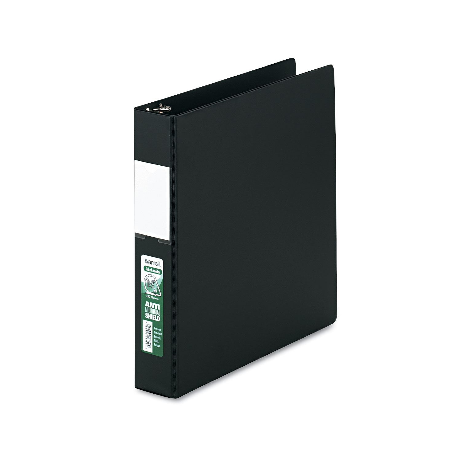 Clean Touch Locking D-Ring Reference Binder, Antimicrobial, 1 1/2 Cap, Black
