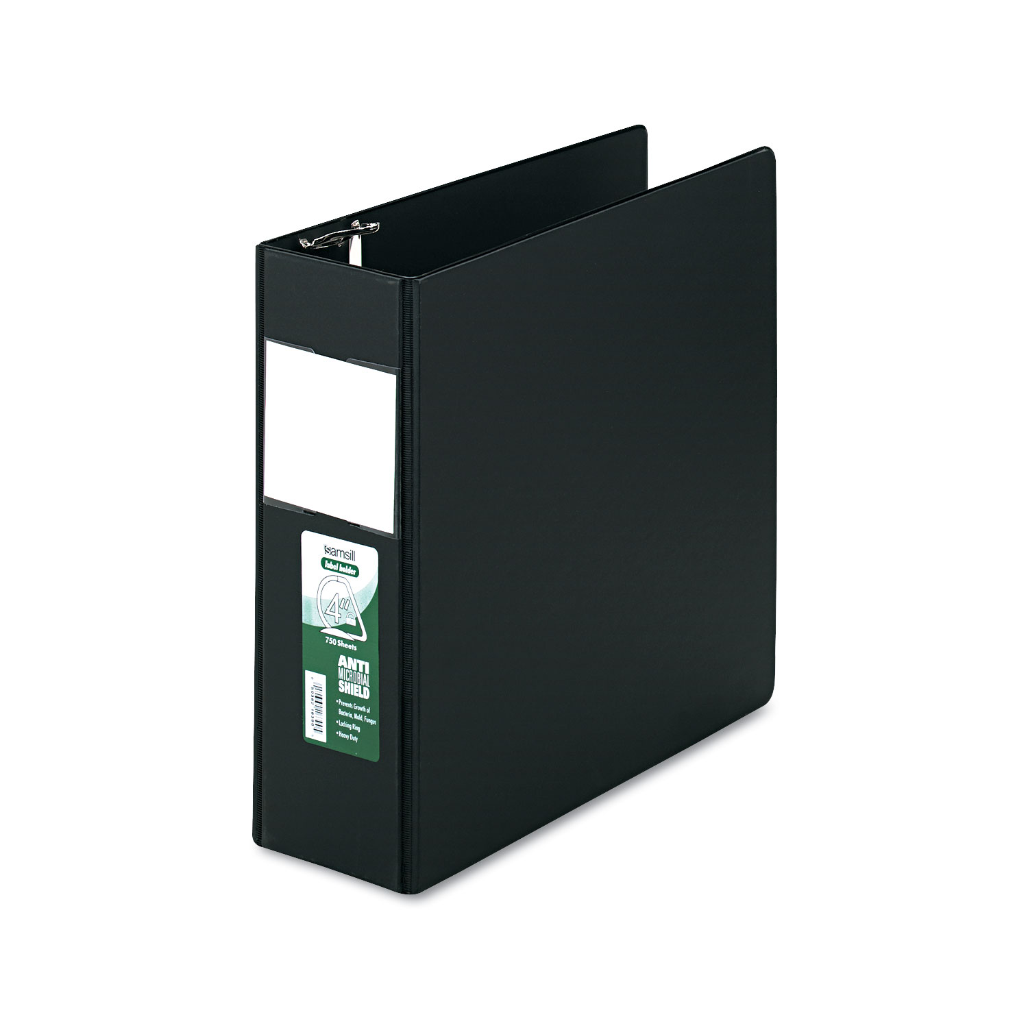 Clean Touch Locking D-Ring Reference Binder, Antimicrobial, 4 Cap, Black
