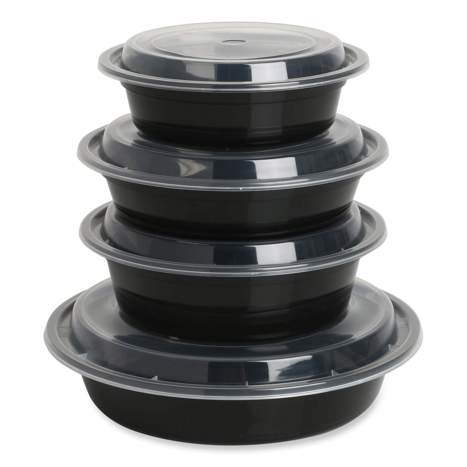 16oz PP Plastic Microwavable Round Food Containers & Lids - Black - 150 ct