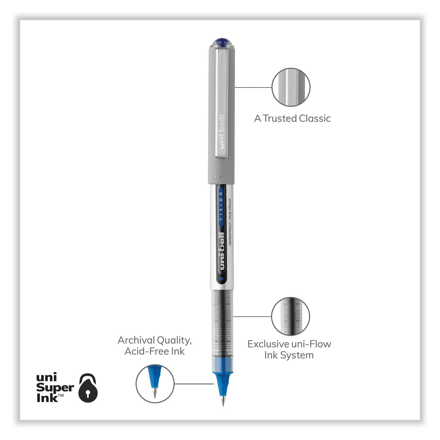 Water-Resistant Ink Porous Point Pen, Stick, Fine 0.4 mm, Blue Ink,  Black/Blue Barrel, Dozen - mastersupplyonline