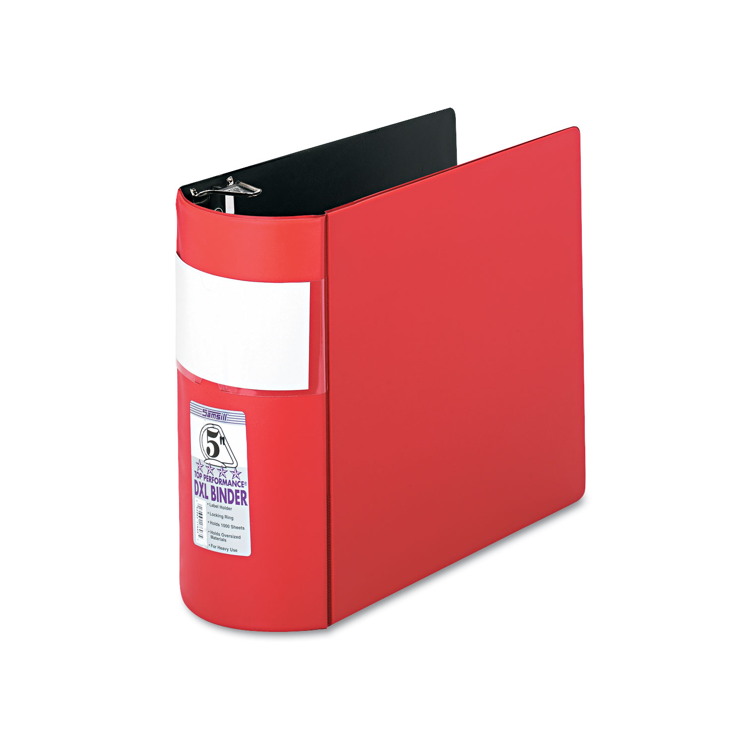 DXL Heavy-Duty Locking D-Ring Binder With Label Holder, 5 Cap, Red