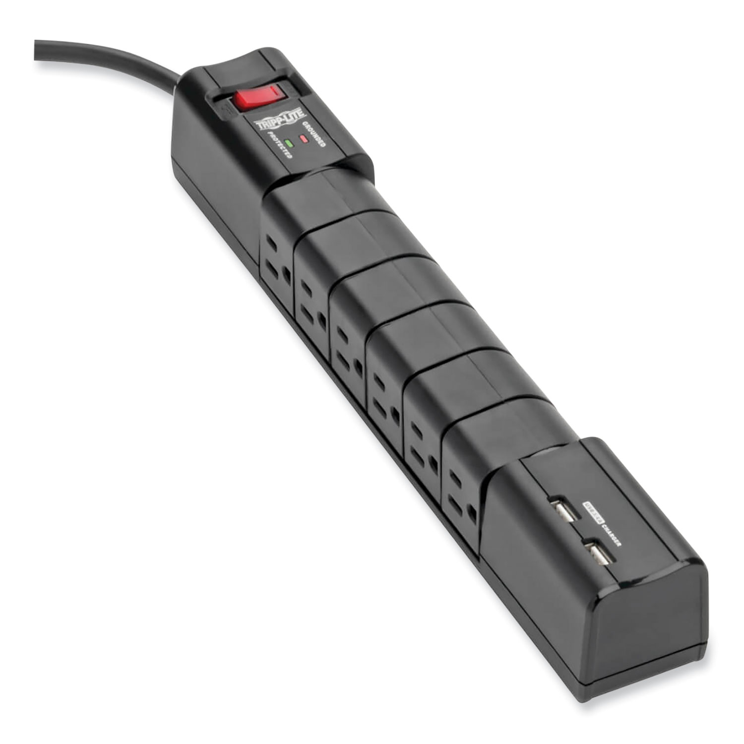 Protect It! Surge Protector, 6 AC Outlets/2 USB Ports, 8 ft Cord, 1,080 J,  Black - Pointer Office Products